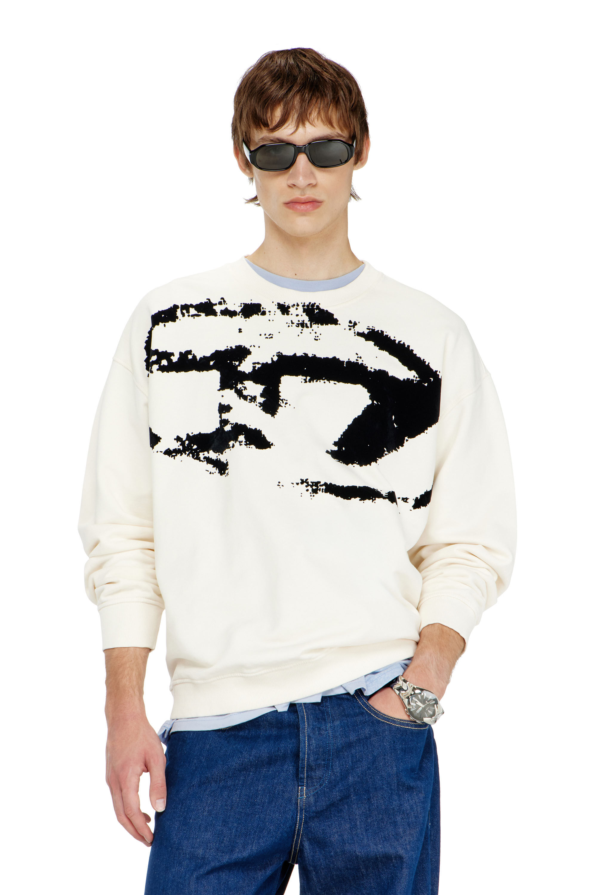 Diesel - S-BOXT-N5, Man's Cotton sweatshirt with flocked Oval D in null - 3