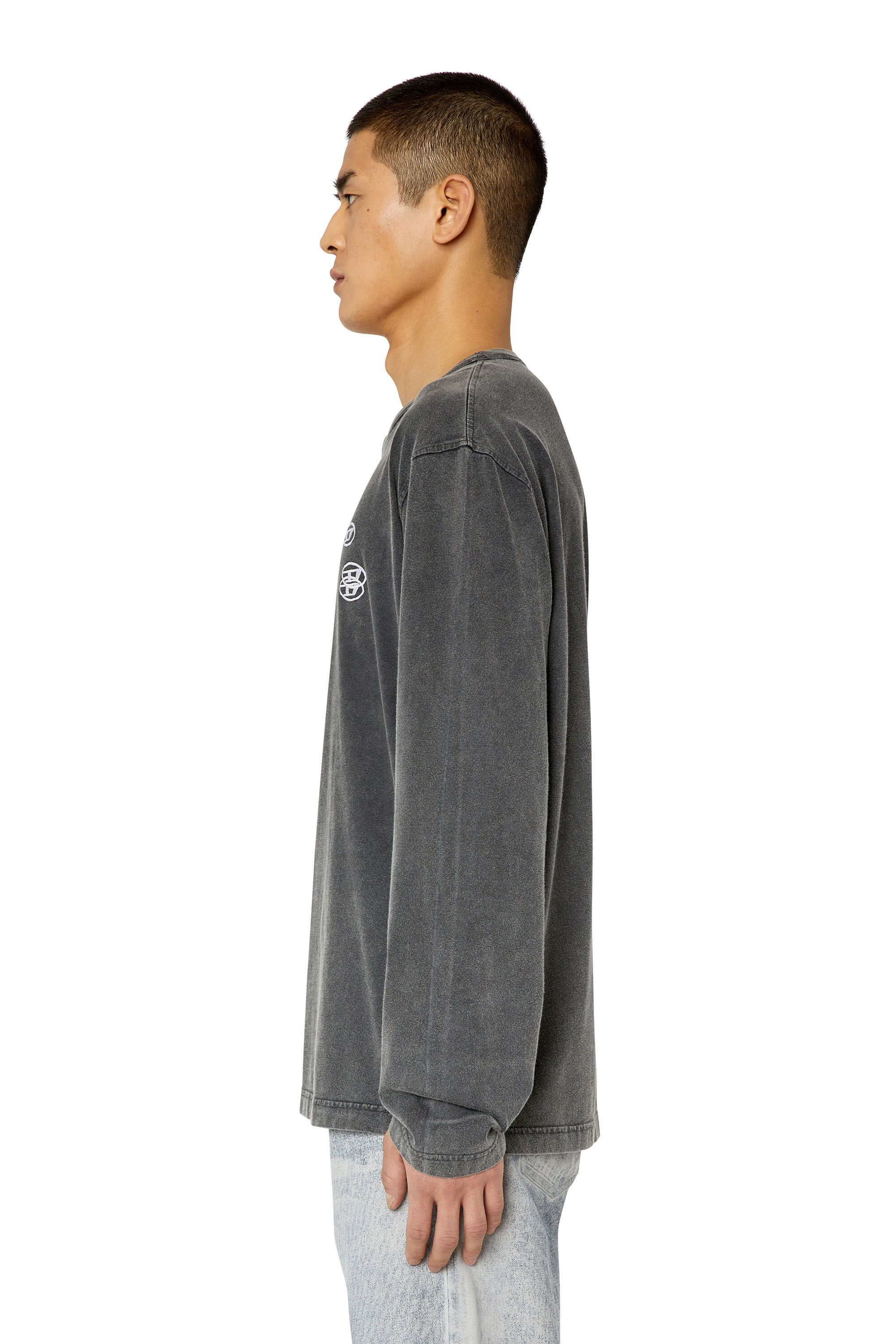 Diesel - T-CRANE-LS-SLITS, Man's T-shirt with triple logo embroidery in Black - 5