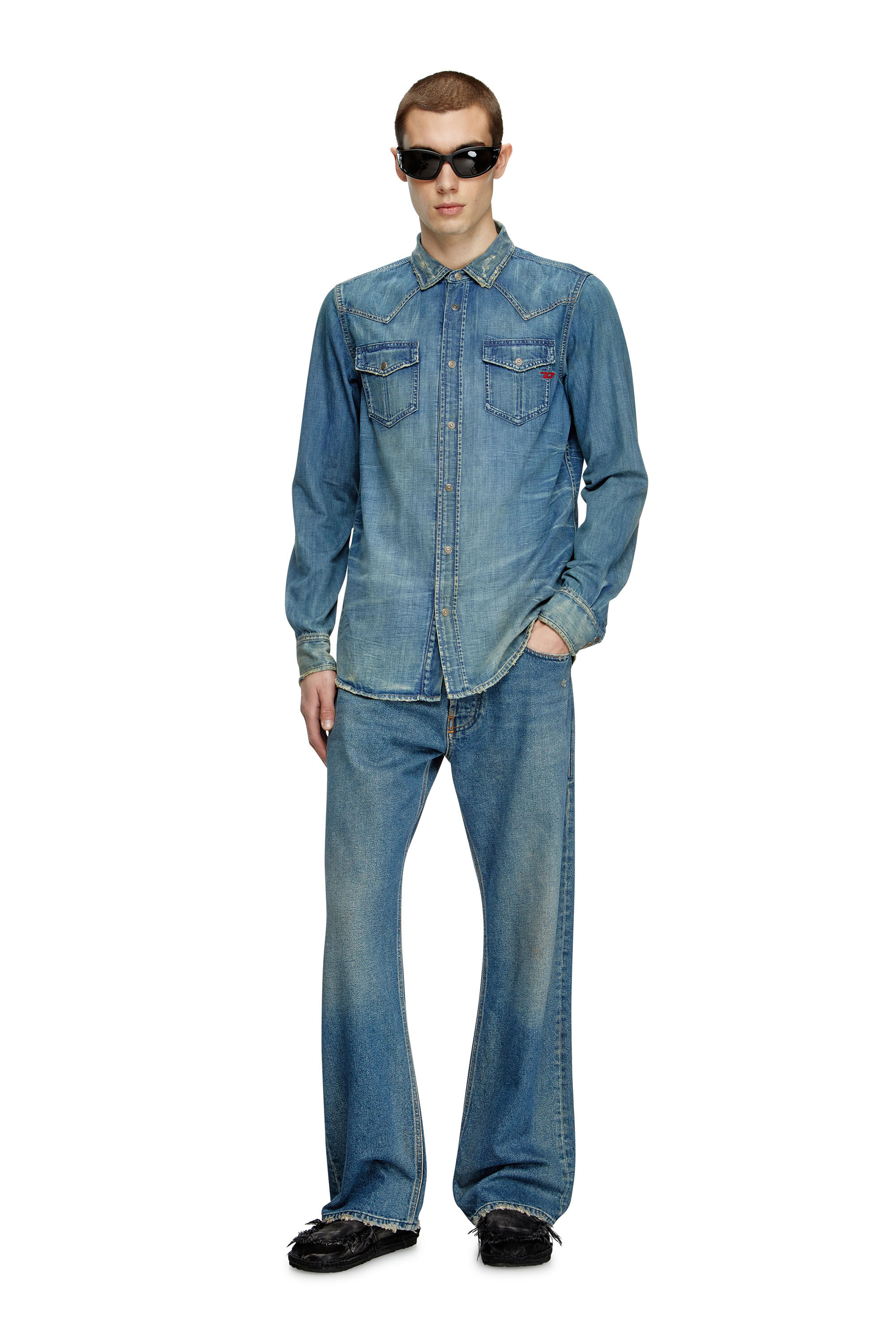 Diesel - D-VEGA, Man's Denim overshirt in Medium blue - 1
