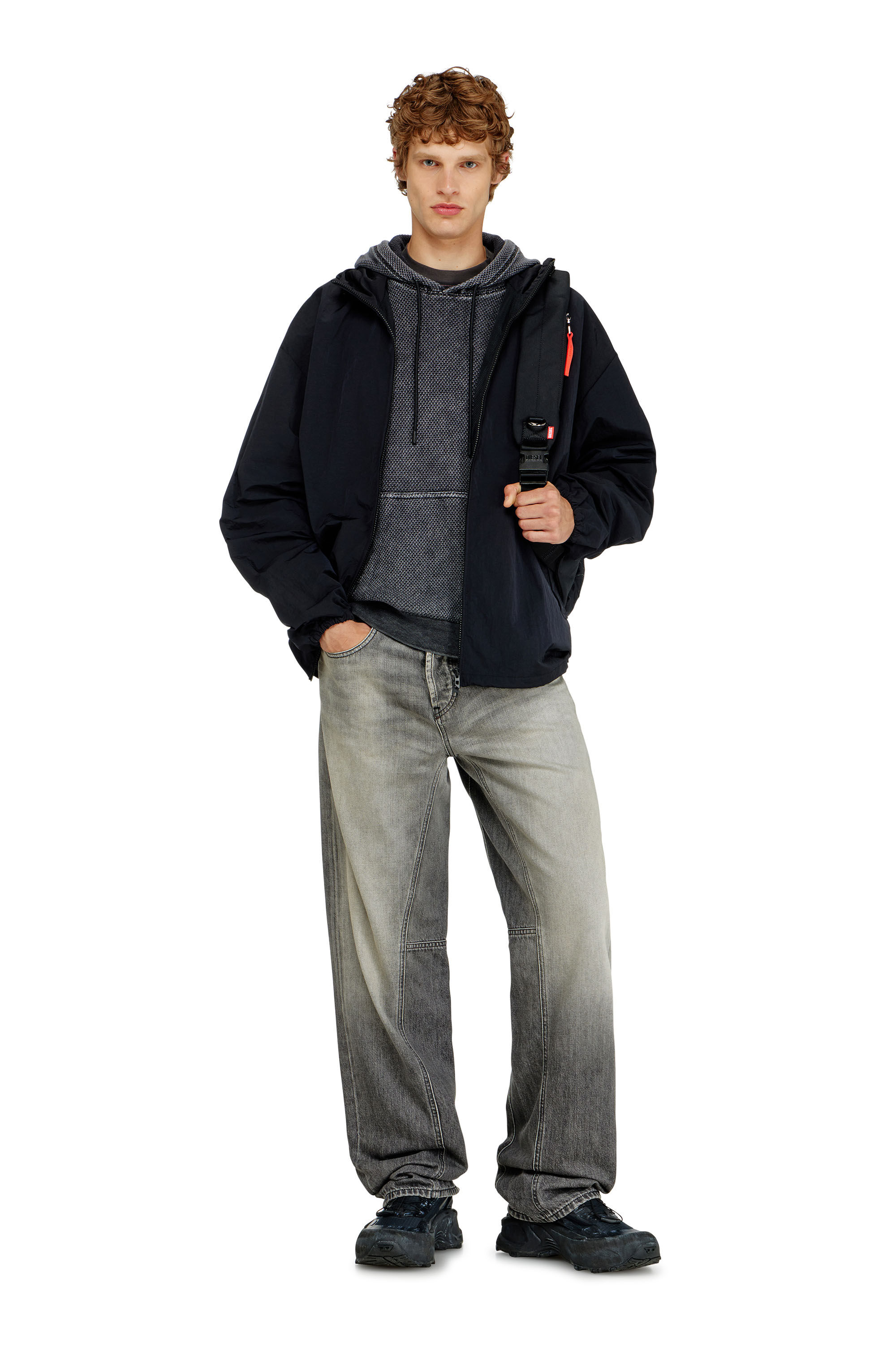 Diesel - S-NORM-HOOD-AA1, Man's Hoodie in textured cotton mesh in Dark grey - 1