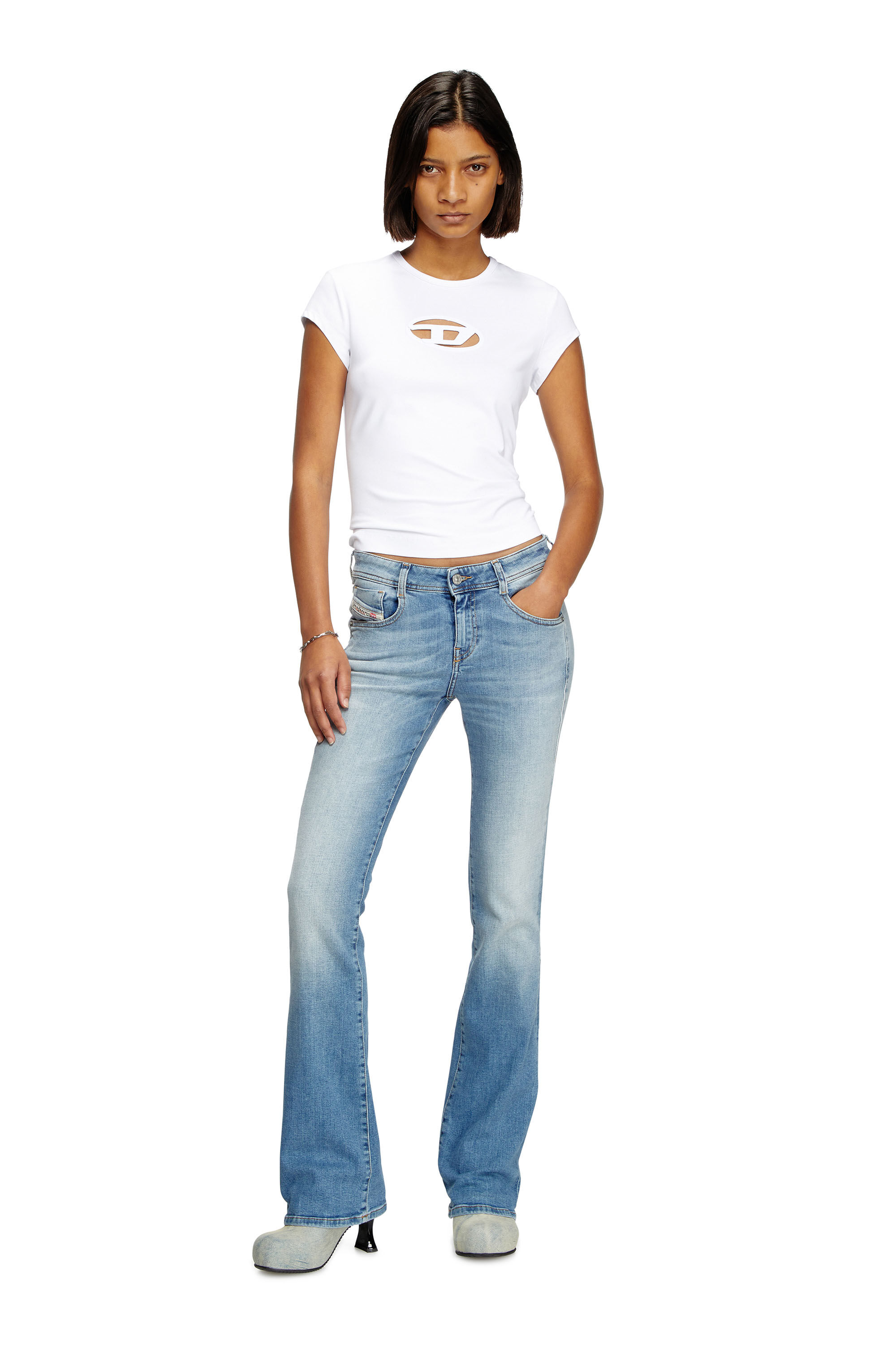 DIESELディーゼル  T-Angie Tシャツ T-ANGIE Woman: Cotton T-shirt with cut-out D logo | Diesel