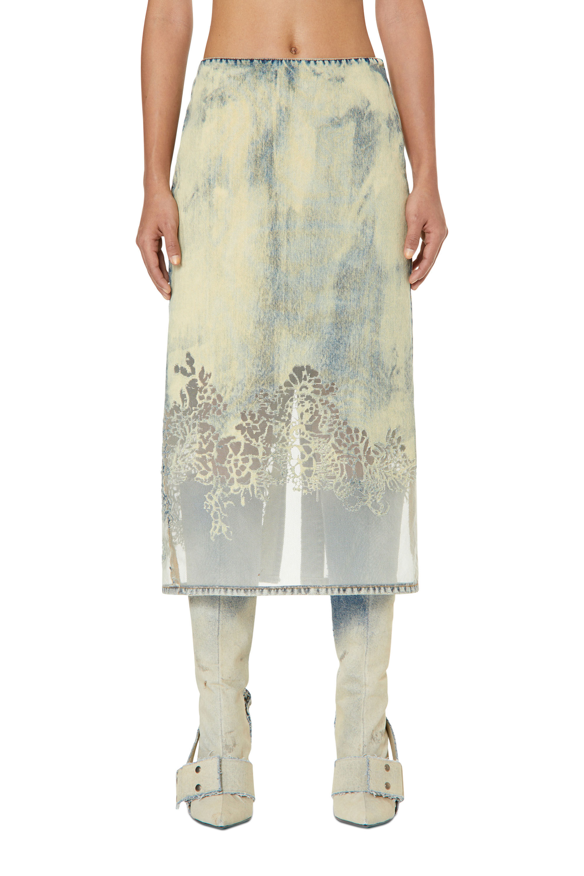 Diesel - DE-PRA-FSC, Woman's Midi skirt in lace denim in Light Blue - 3