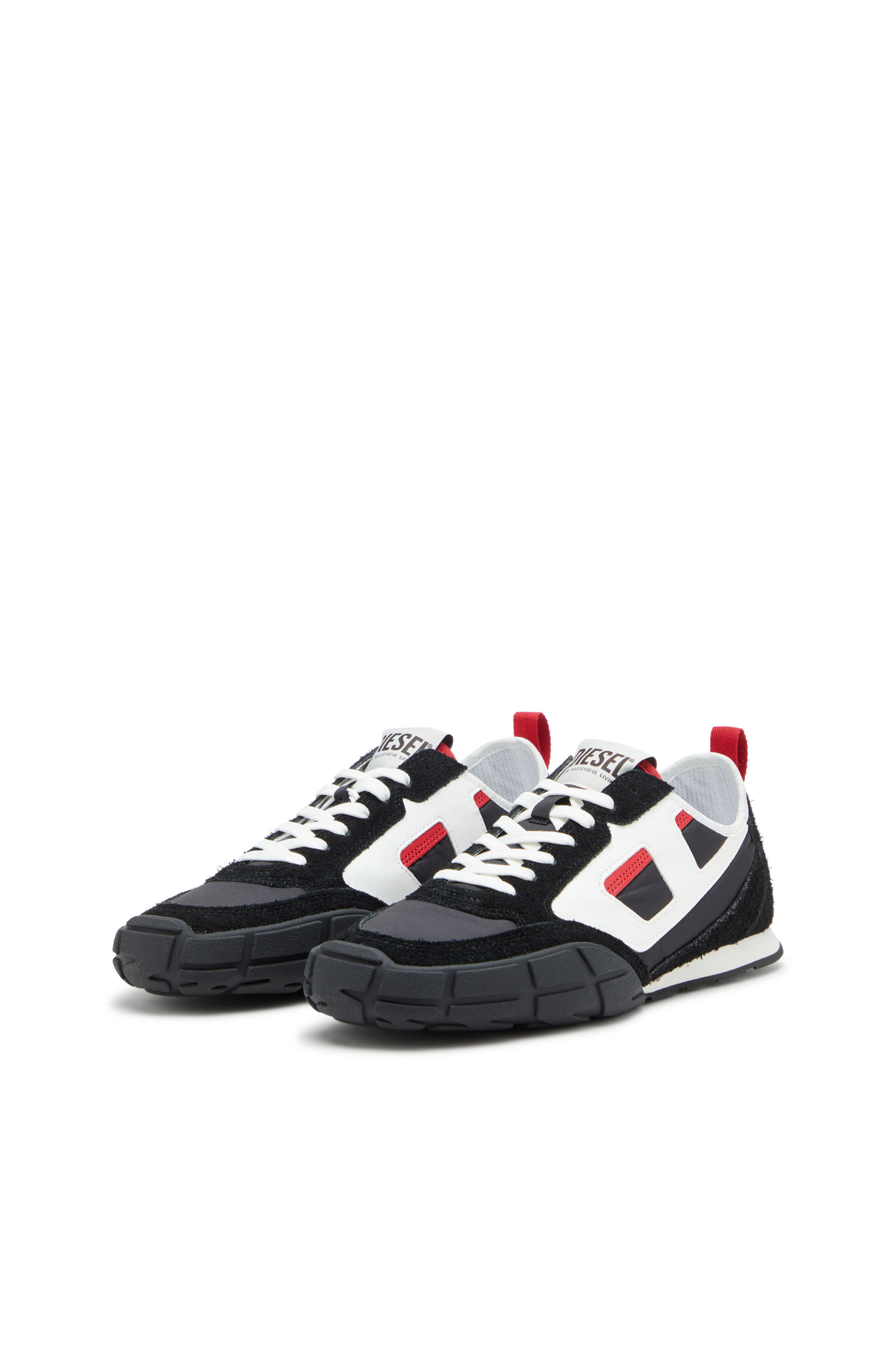 Diesel - S-PAGODHA LOW, Man's S-Pagodha-Sneakers in leather, suede and ripstop in Black/Red - 8
