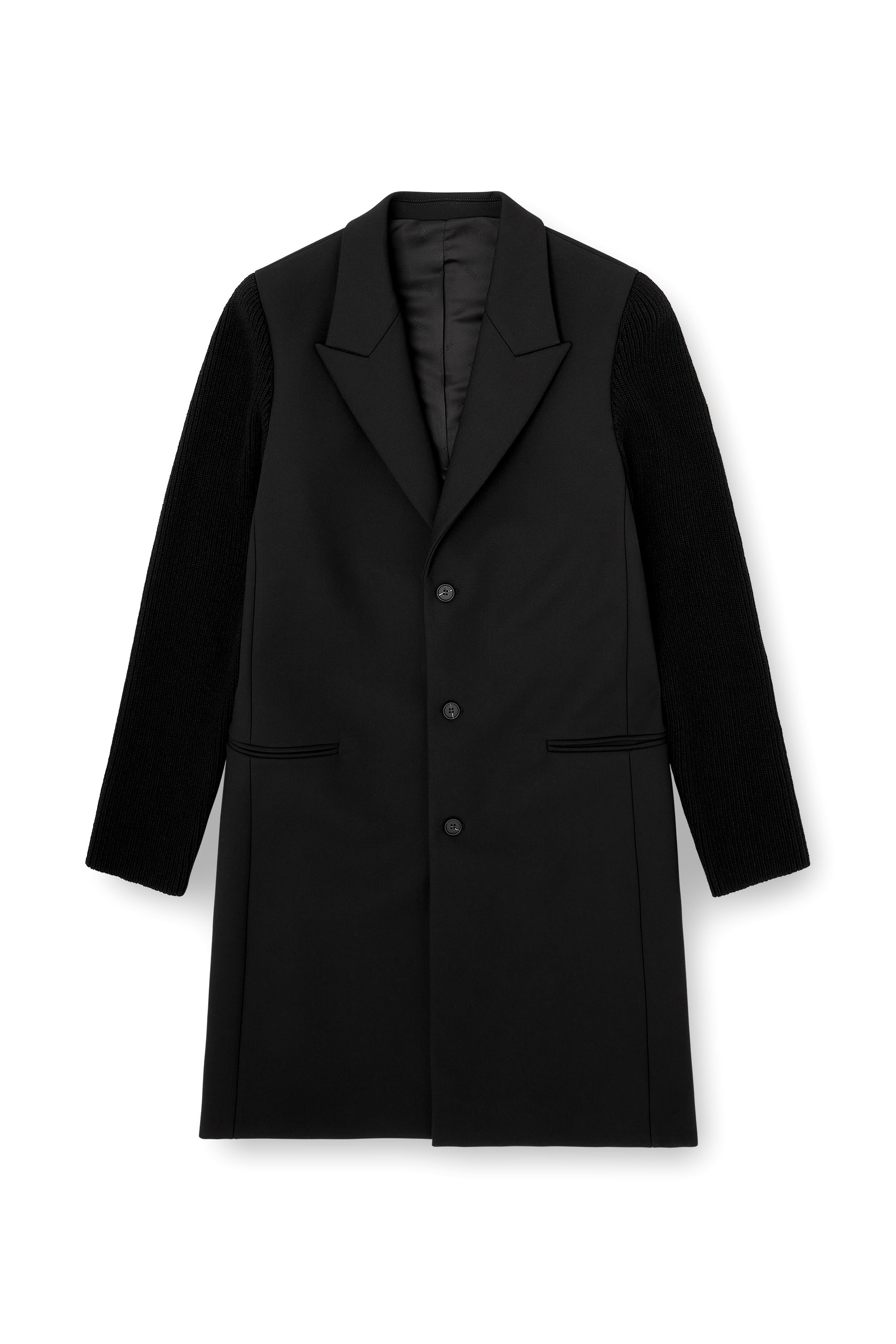 Diesel - W-YARD, Man's Coat in tailoring fabric and ribbed knit in Black - 2
