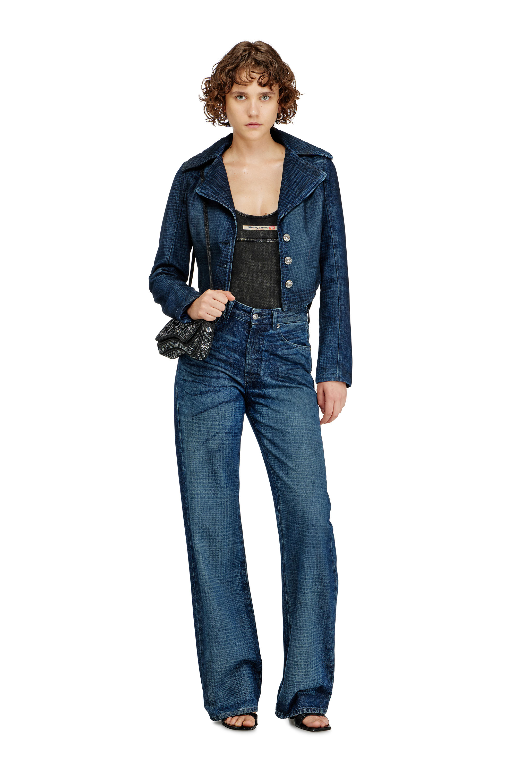 Diesel - PHOEBE-DNM, Woman's Cotton bodysuit with houndstooth print in Dark grey - 6