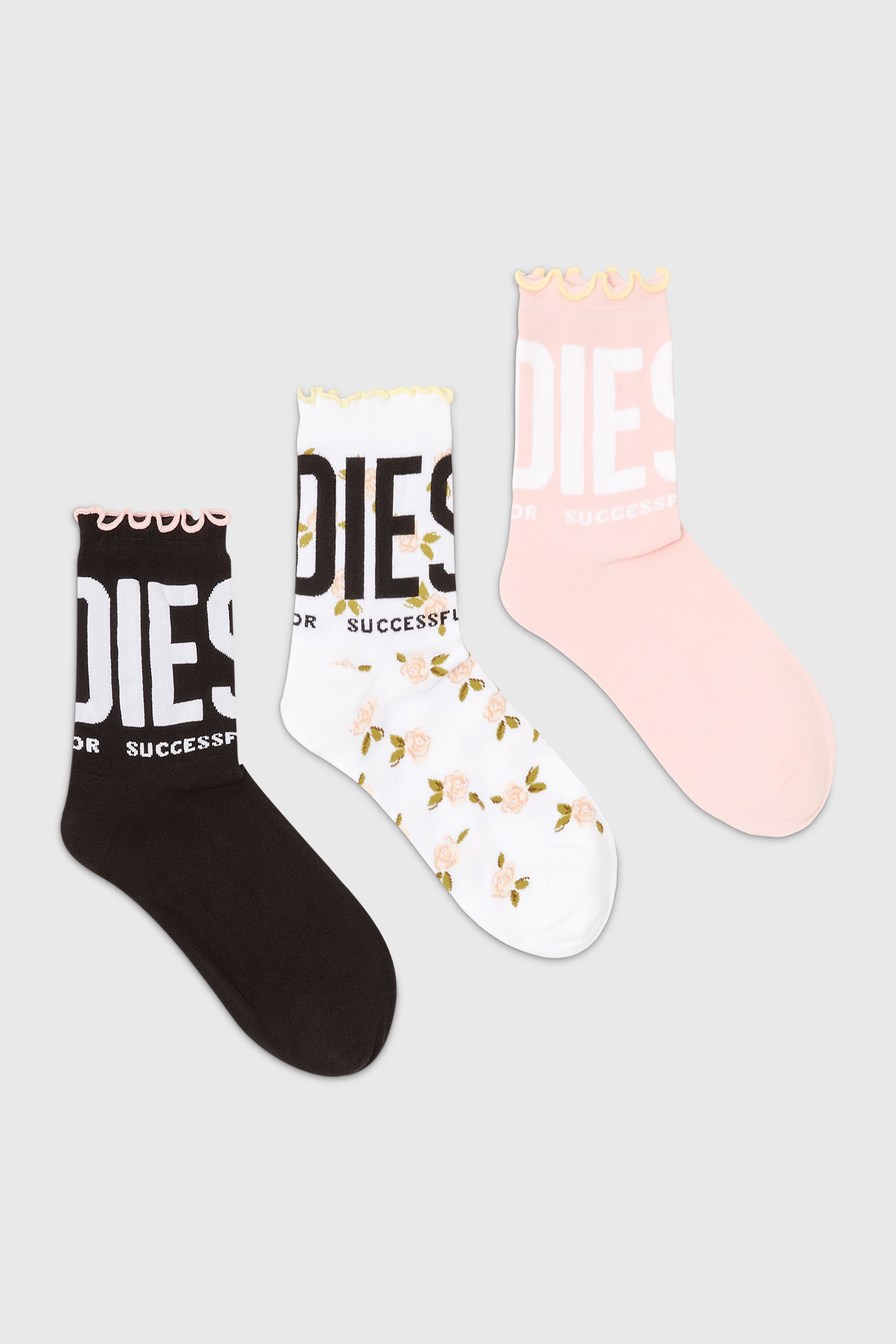Diesel - SKW-LOLITA-3PACK, Woman's Three-pack socks with ruffled edge in Multicolor - 1