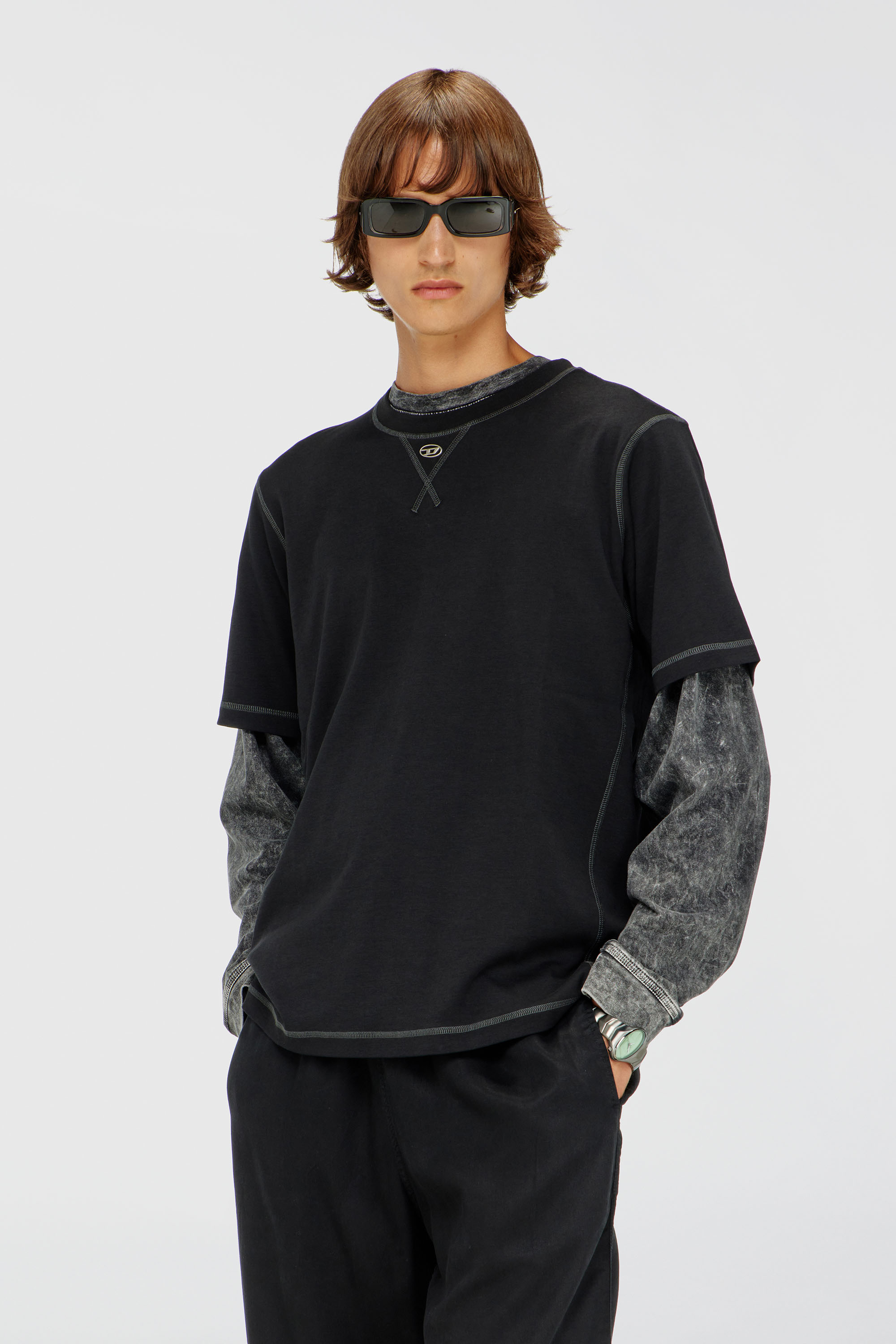 Diesel - T-MADJUST-TR, Man's Regular T-shirt with crew neck and Oval D in Dark grey - 1