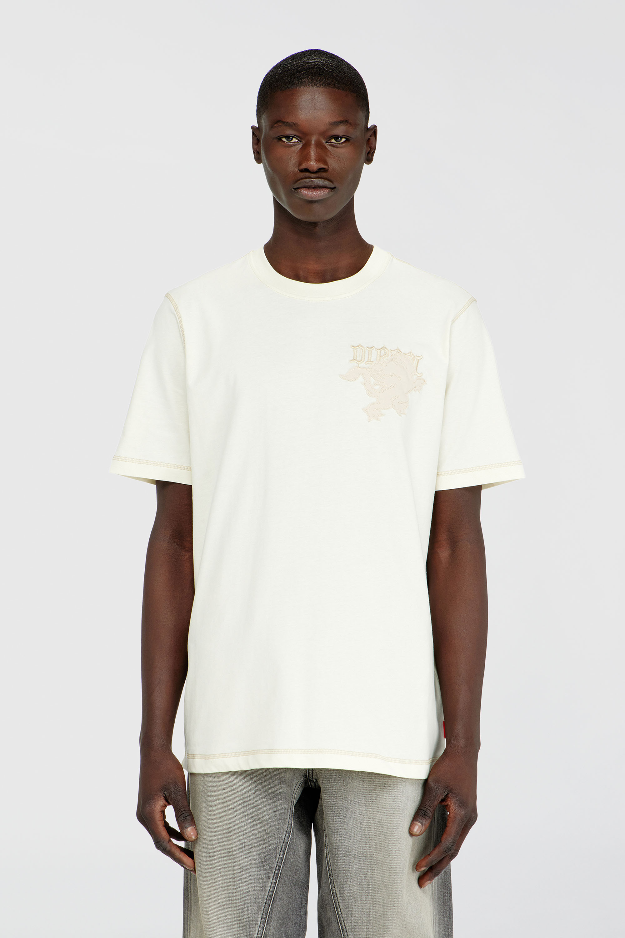 Diesel - T-ADJUST-NOTCH, Man's Regular T-shirt with embroidered patch in White - 1