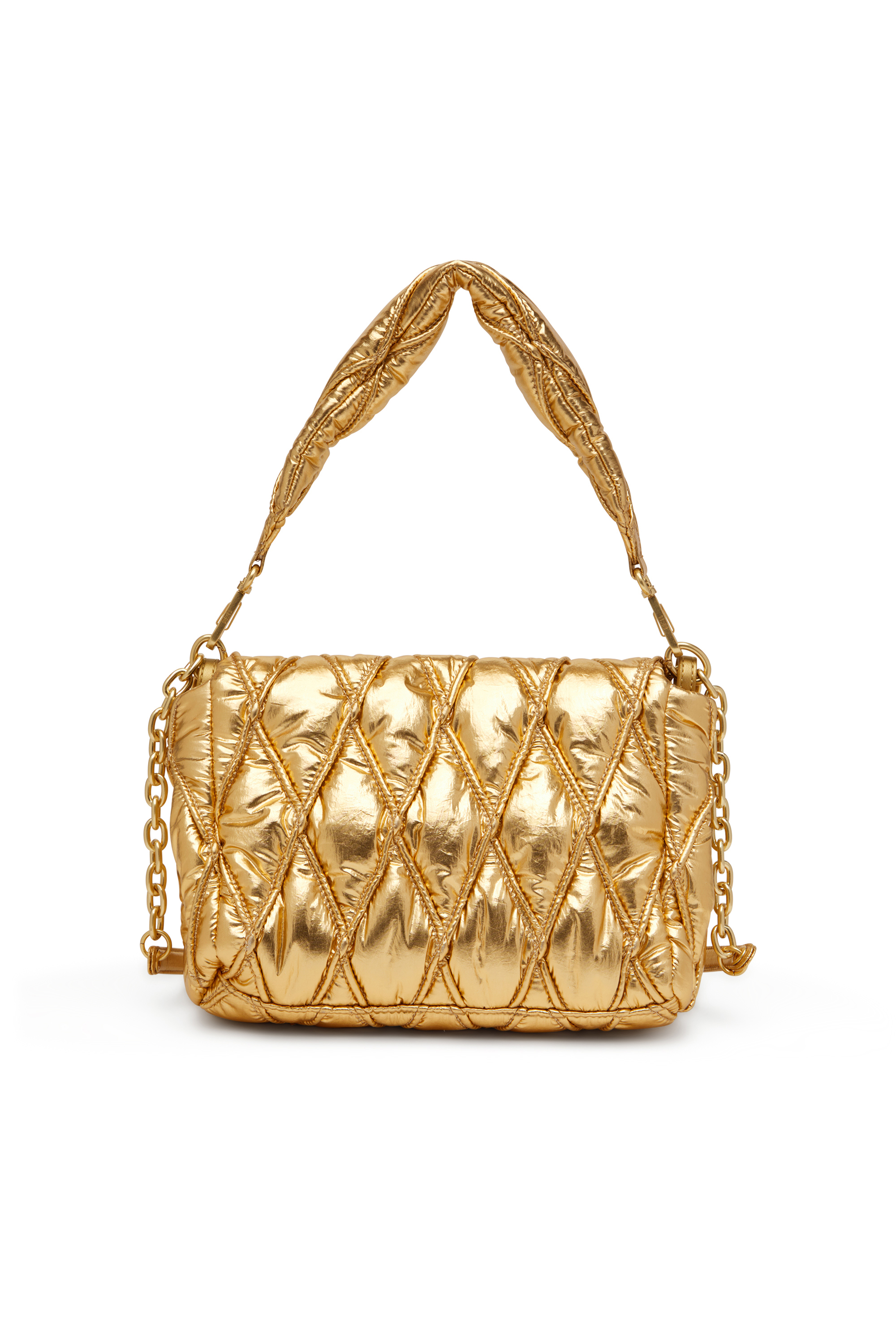Diesel - CHARM-D SHOULDER M, Woman's Charm-D M-Shoulder bag in quilted metallic nylon in Gold - 2