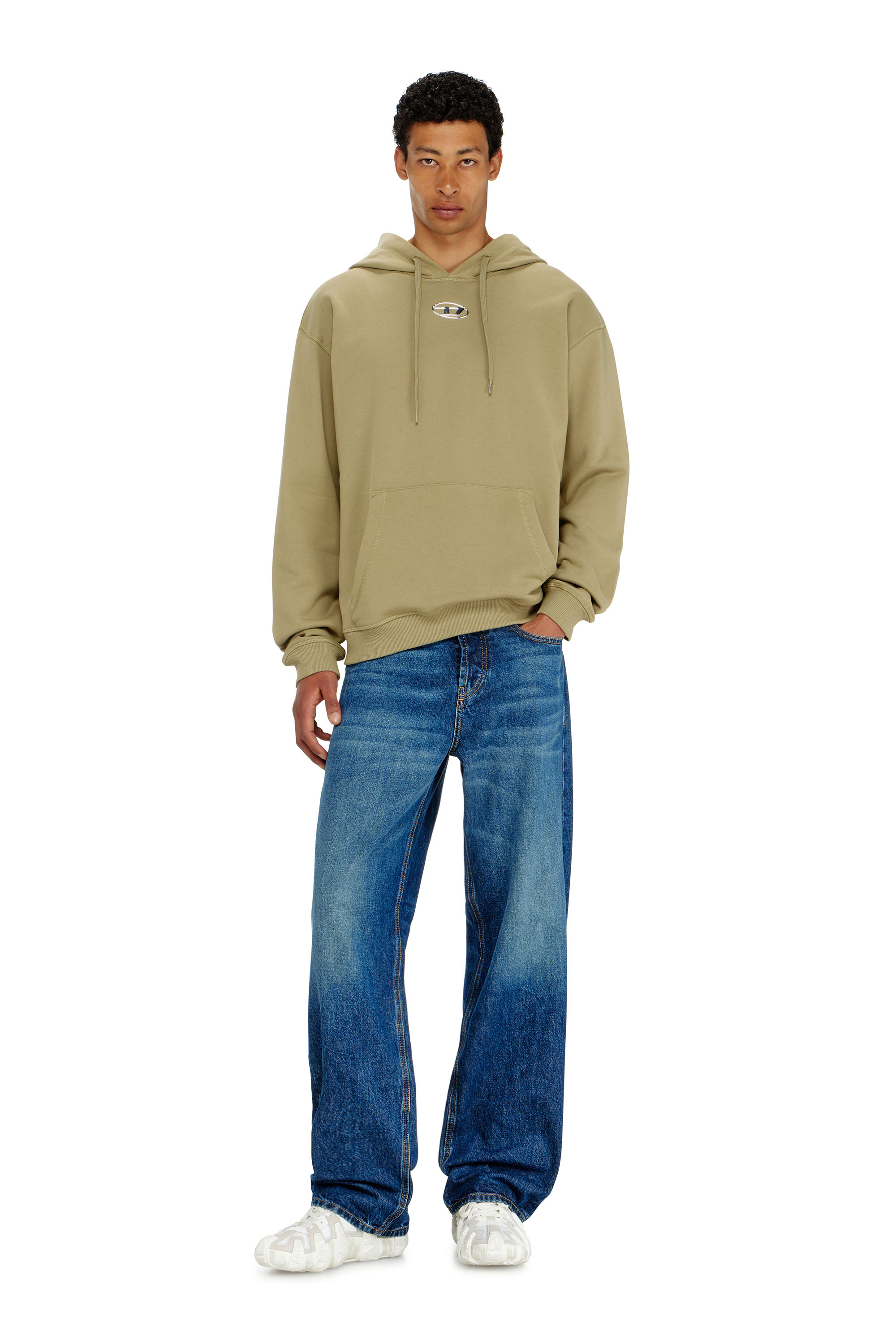 Diesel - S-NORM-HOOD-IOD, Man's Cotton hoodie with metallic Oval D in Olive Green - 2