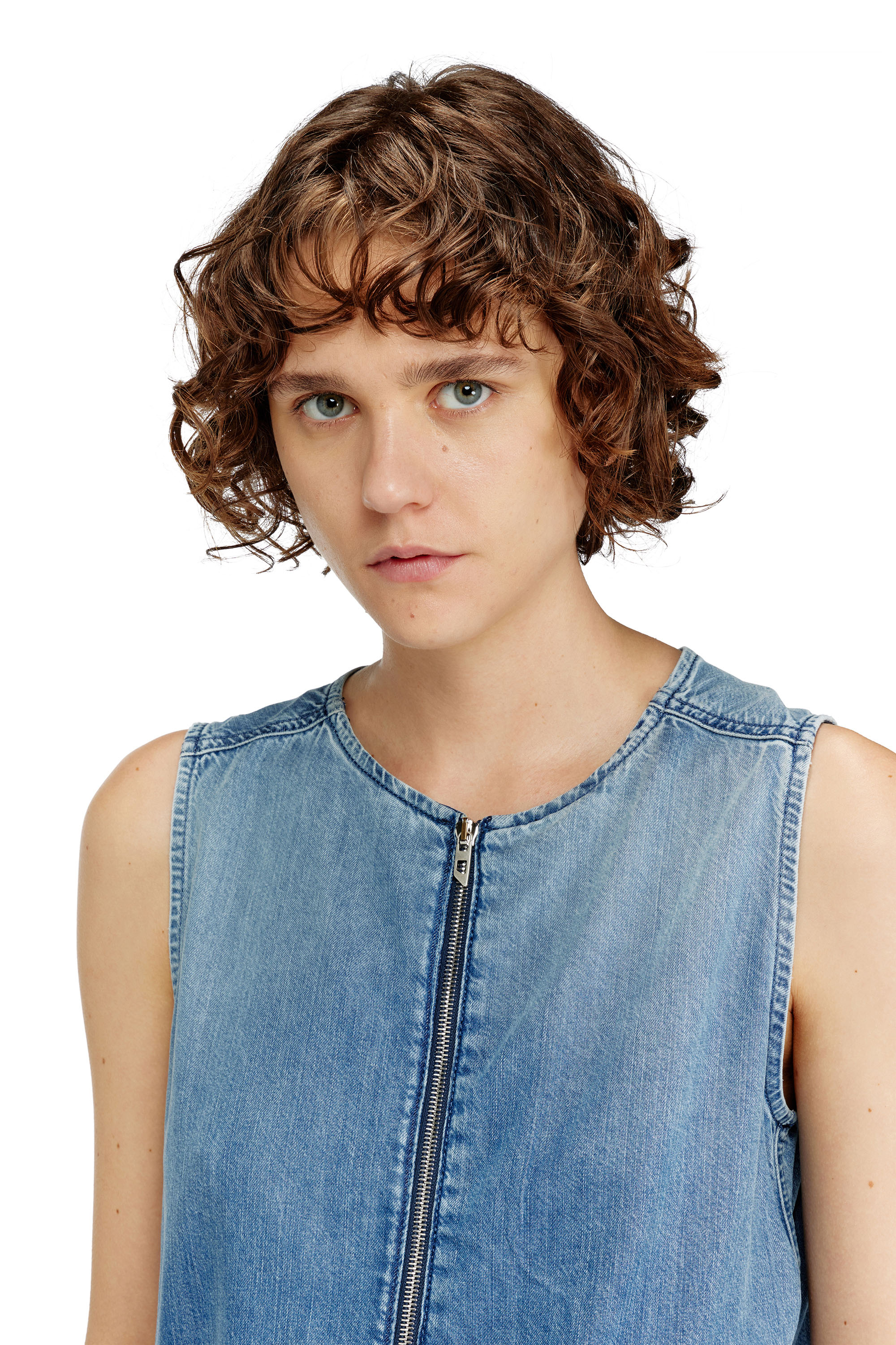 Diesel - DE-SLAM-S, Woman's Fluid denim dress with drawstring waist in Melange Blue - 4