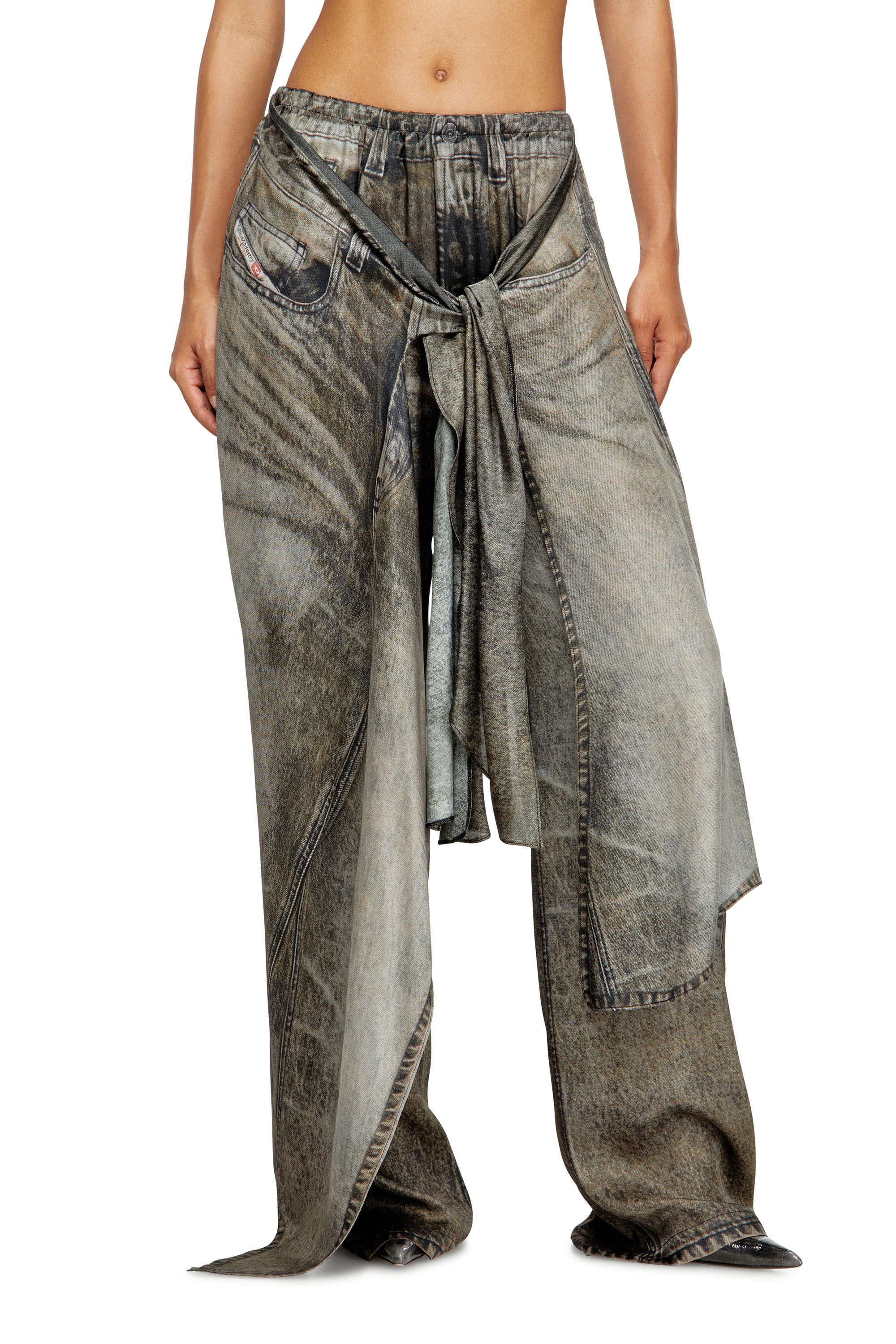 Diesel - P-ALOMA, Woman's Wrap pants in denim-look viscose in Grey - 3