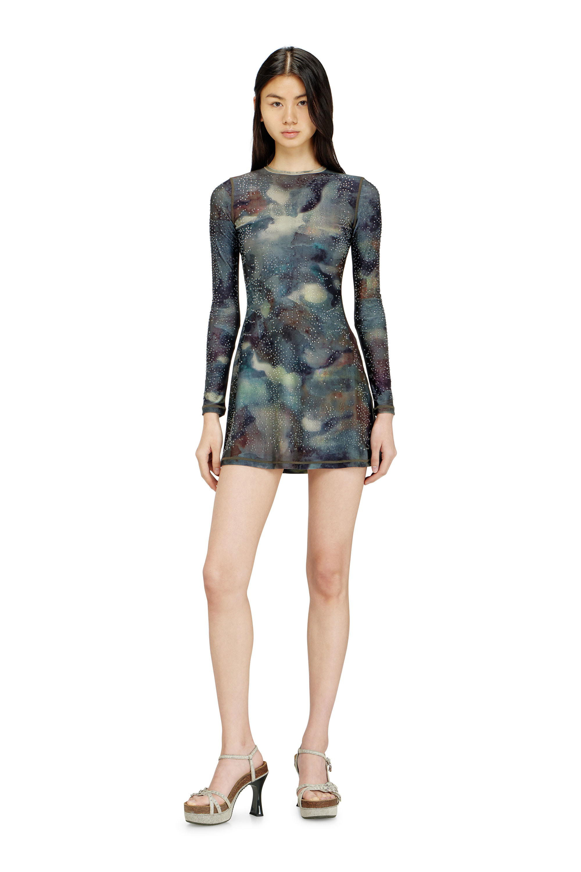 Diesel - D-UPLO, Woman's Printed mini dress with crystal details in null - 2