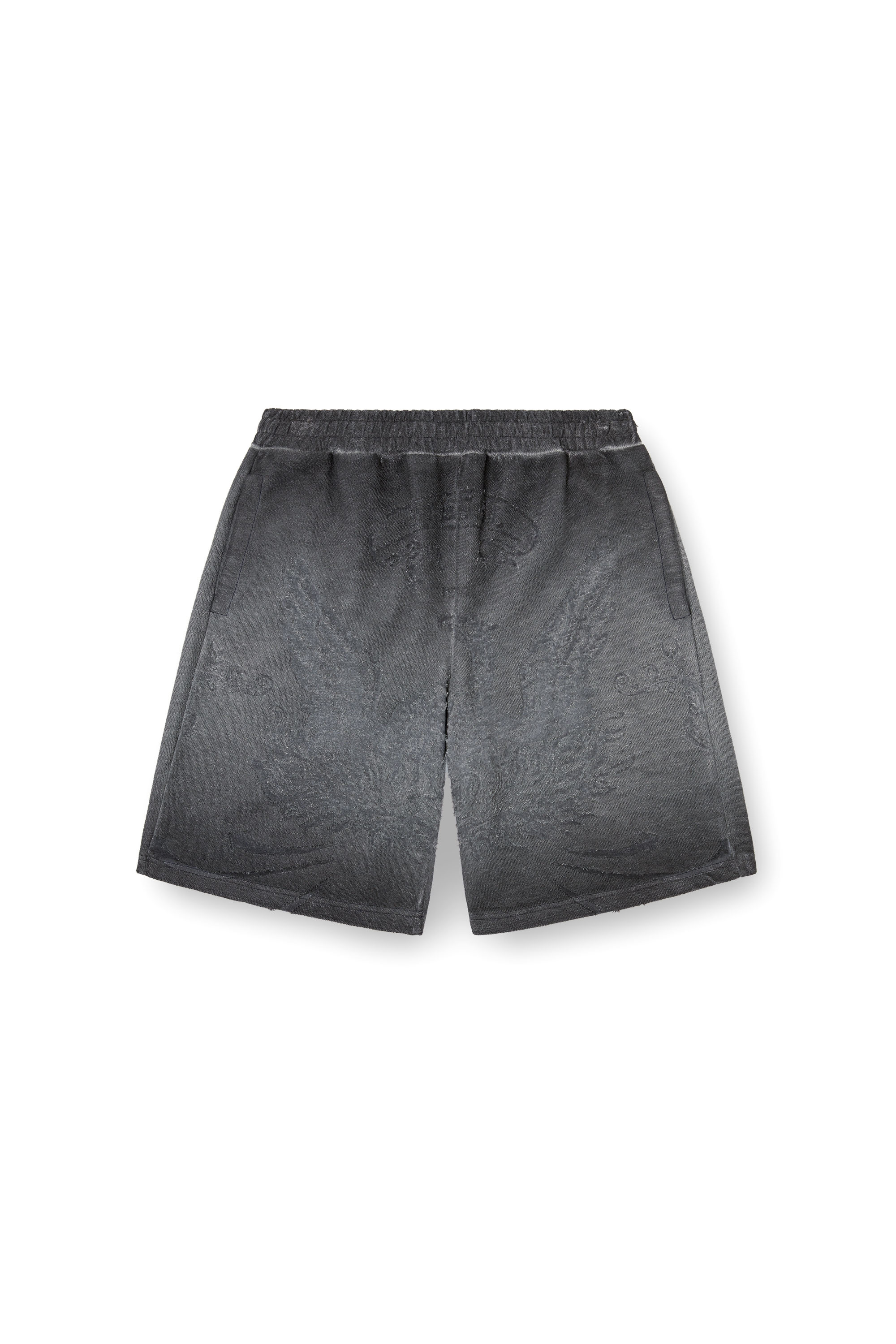 P-CROWDE, Dark grey Diesel - P-CROWDE, Man's Sweat shorts with phoenix devoré in Dark grey - 2