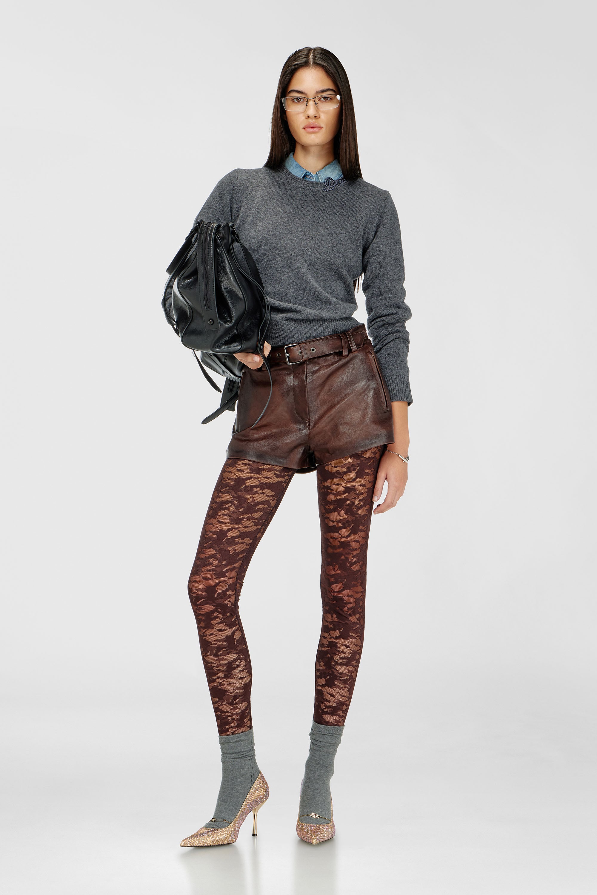 Diesel - HAYLEY-UTLT, Woman's Leggings in nylon camouflage lace in Dark Brown - 1