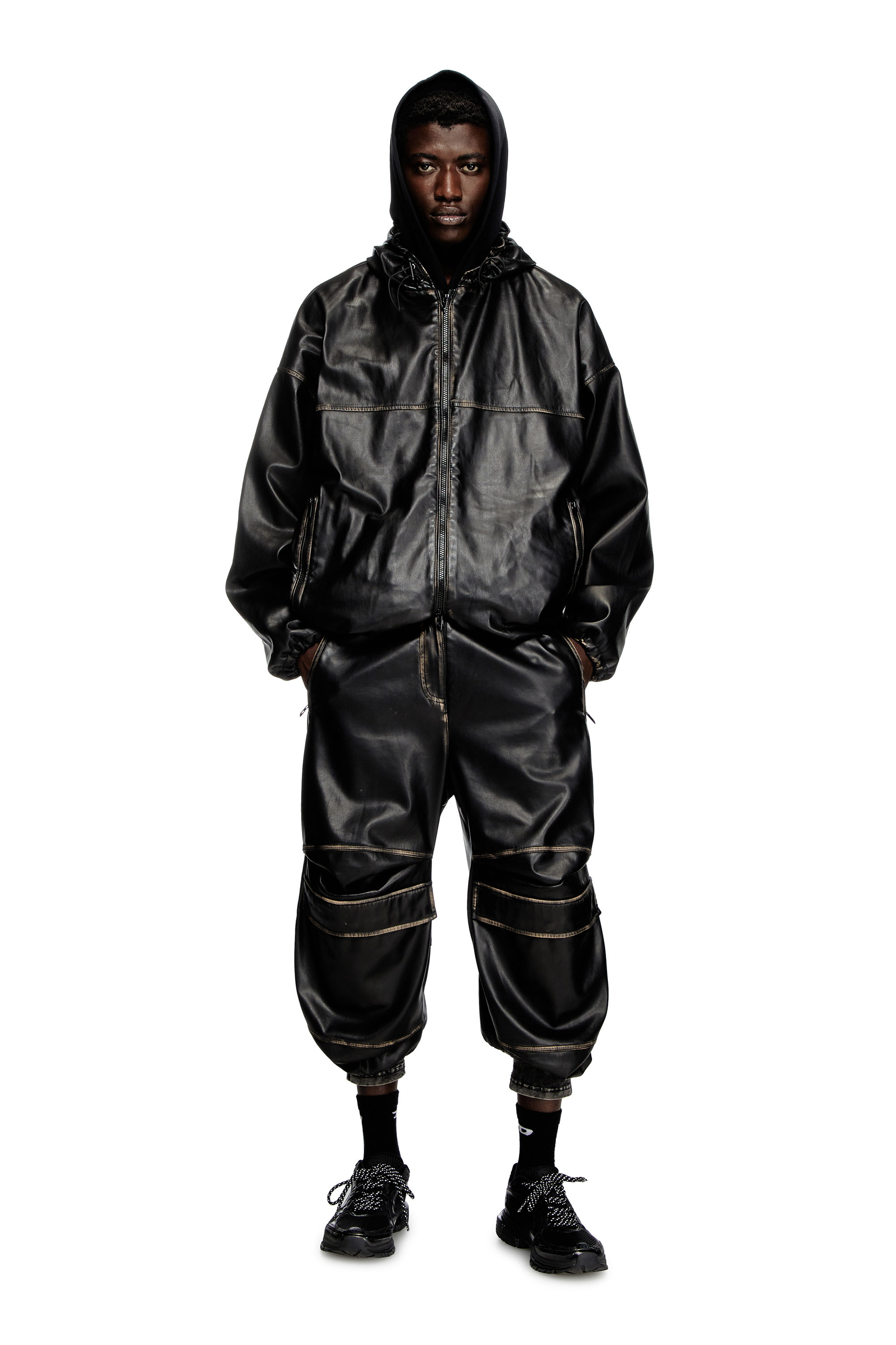 Diesel - J-ANTIL, Unisex's Distressed hooded jacket in Black - 1