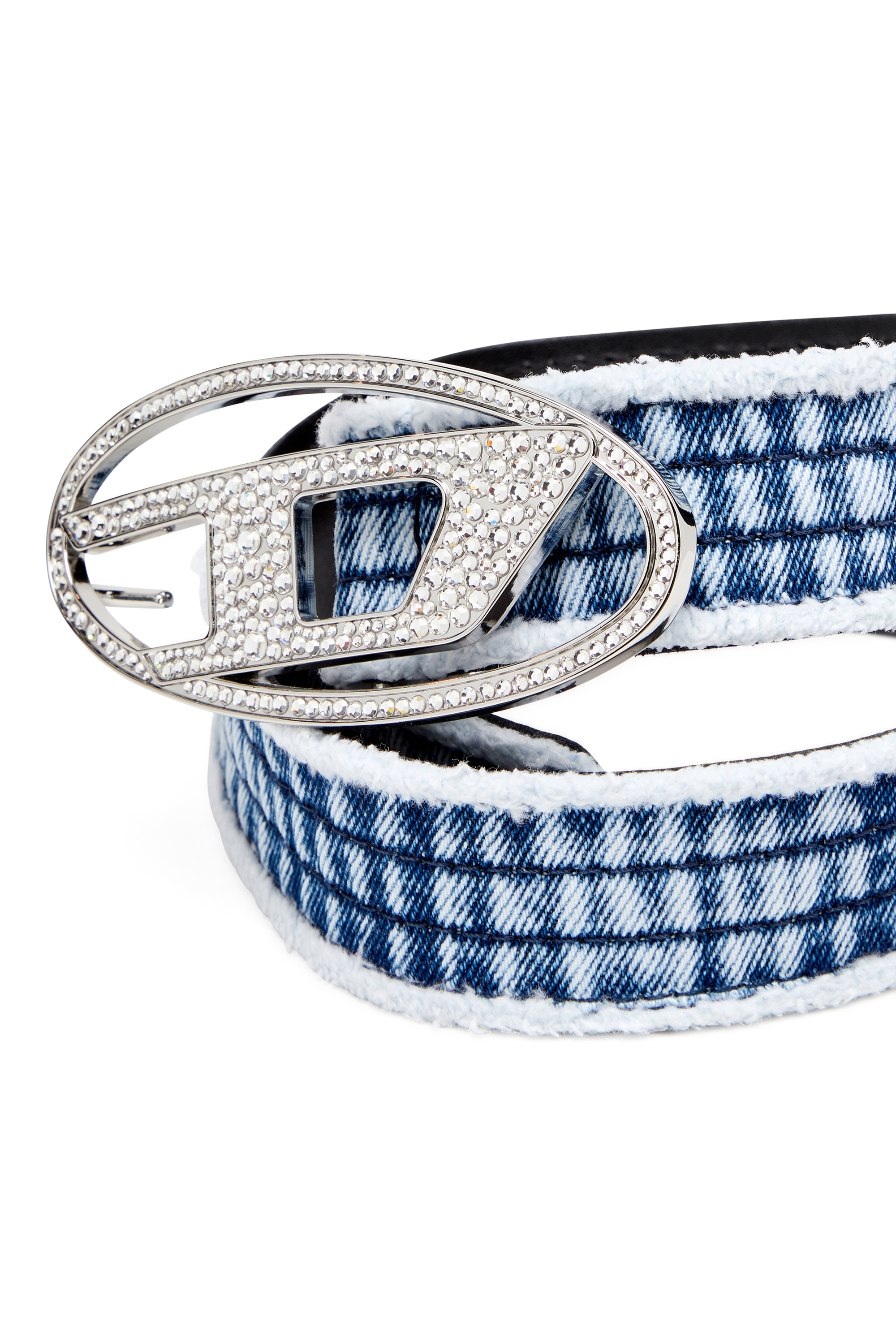 Diesel - B-1DR STRASS, Woman's Denim and leather belt with crystal buckle in Blue - 3