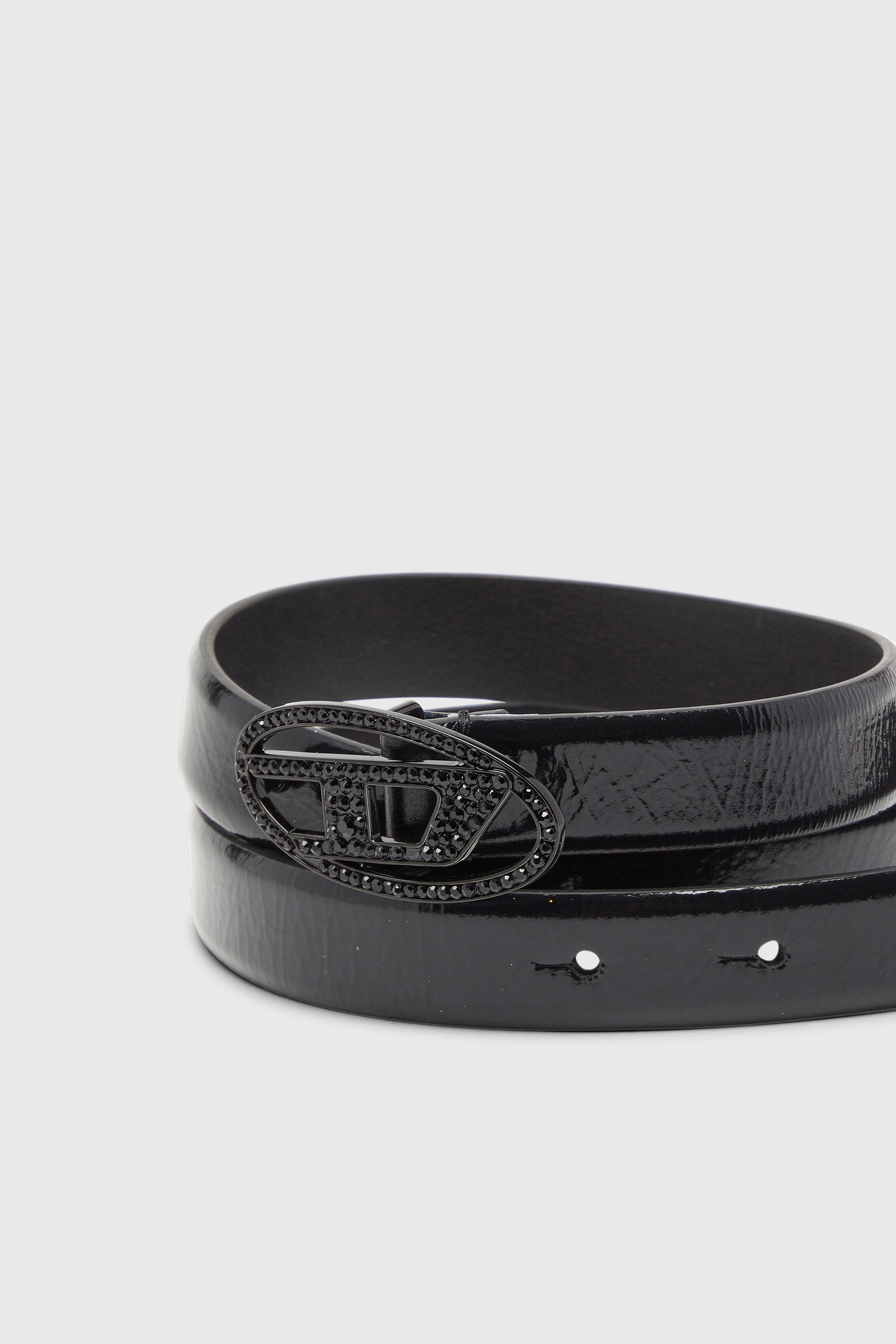 Diesel - B-1DR STRASS 20, Woman's 2 cm leather belt with crystal buckle in Black - 3