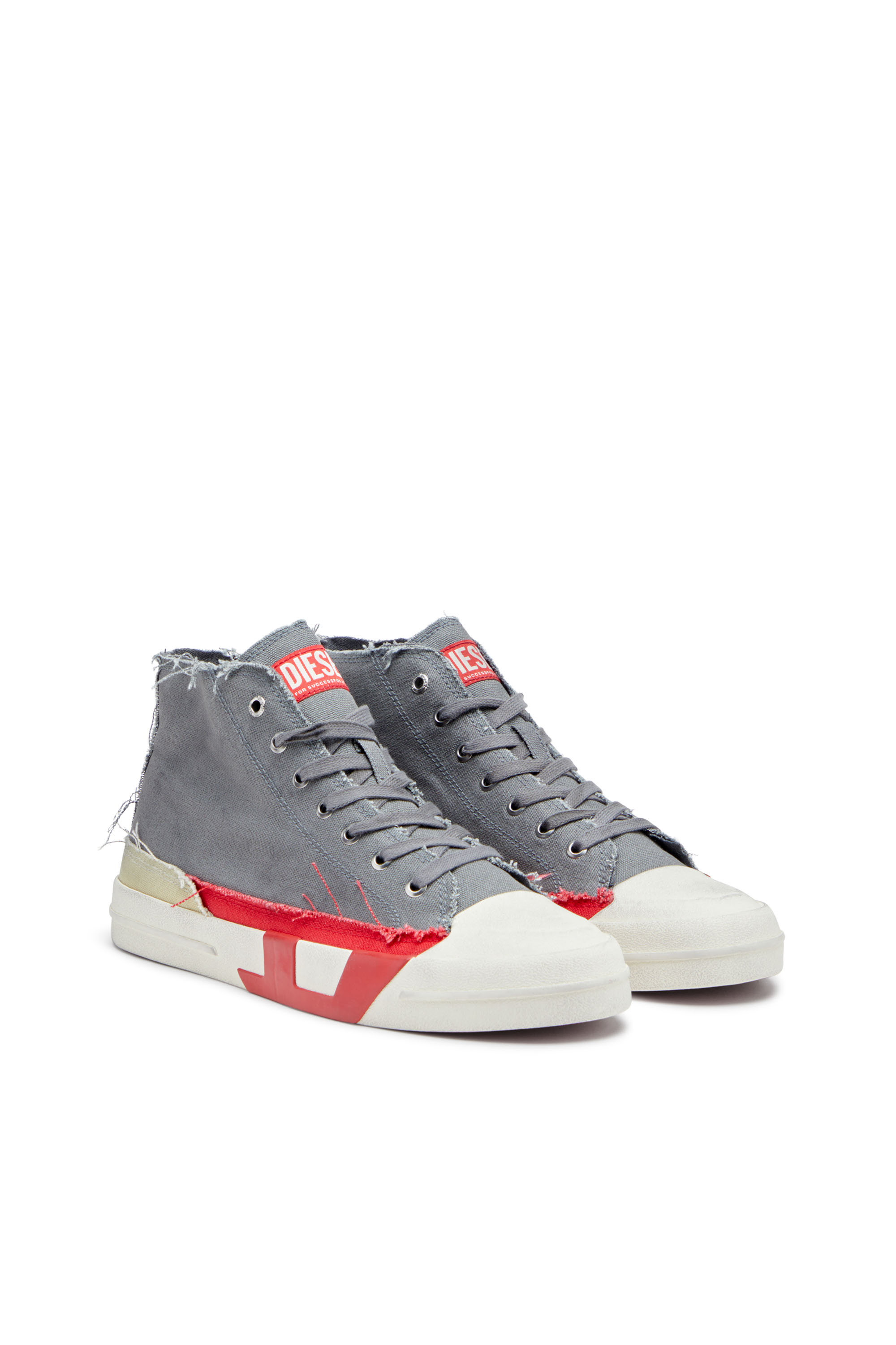 Diesel - S-D-VERSE MID, Man's S-D-Verse-Dirty-effect high-top canvas sneakers in Grey/Red - 2