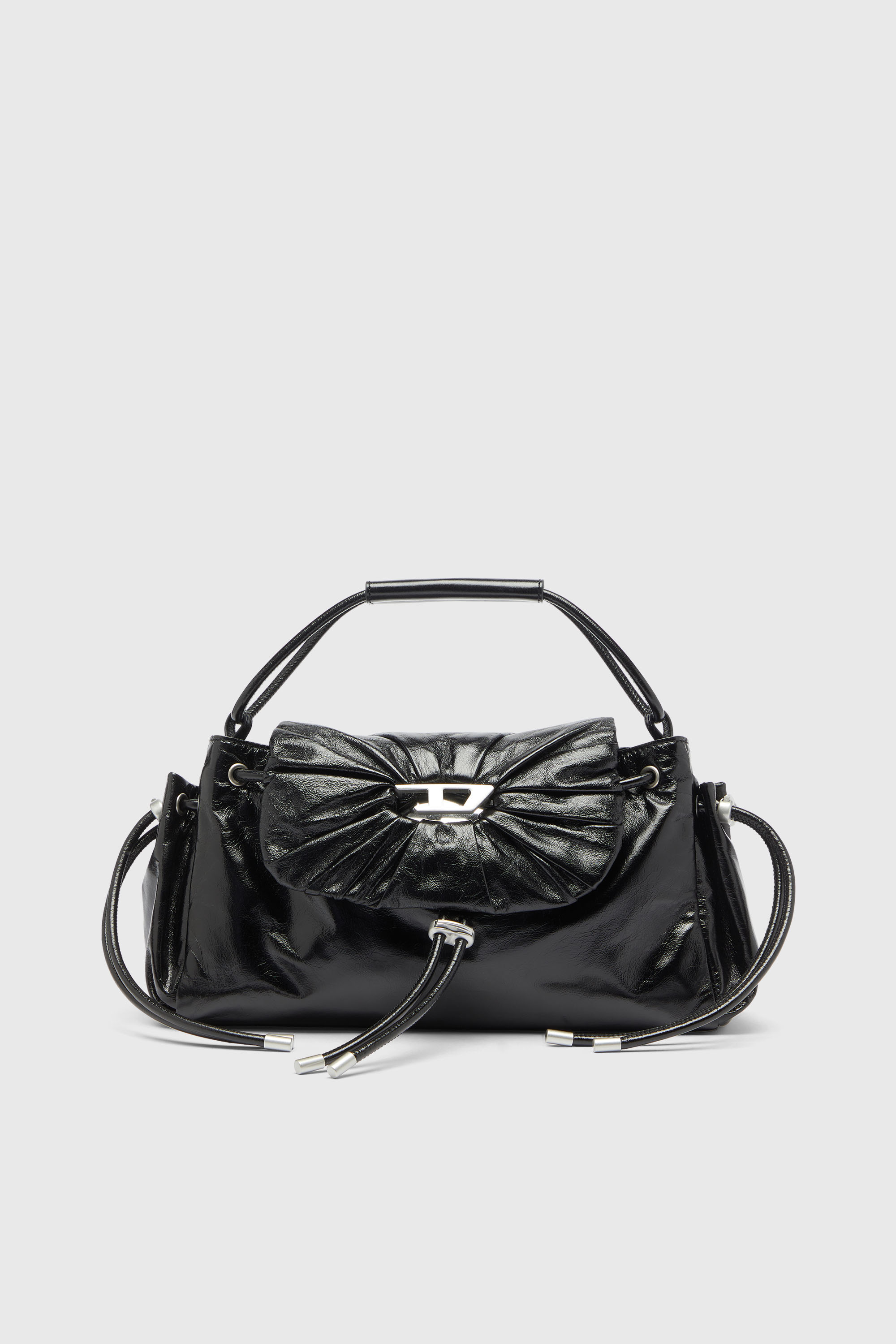 Diesel - SCRUNCH-D TOP HANDLE, Woman's Scrunch-D - Top-handle bag in shiny wrinkled leather in Black - 1