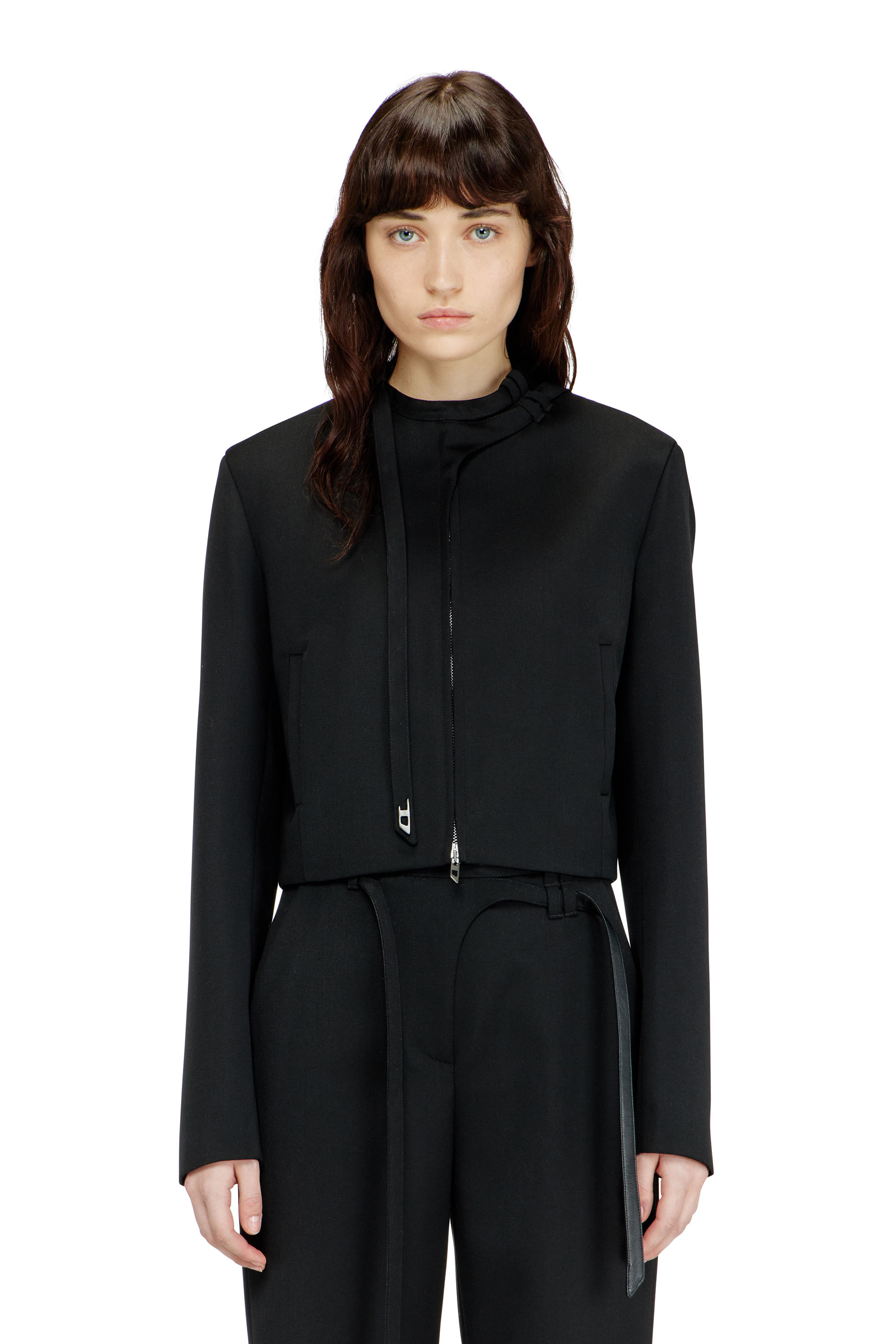 Diesel - G-HAVOC-1, Woman's Tailored jacket with biker neck strap in Black - 3