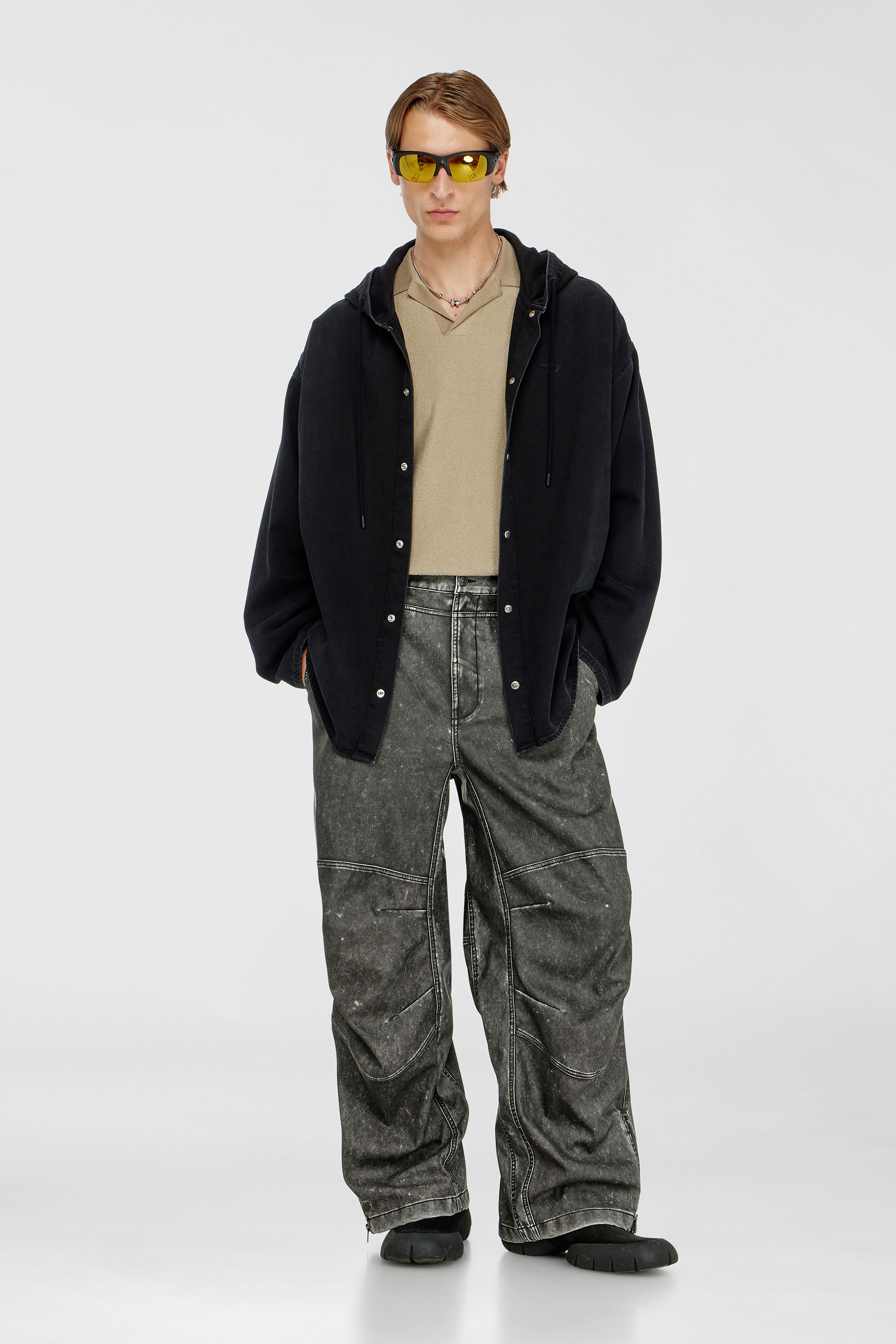 Diesel - P-DELLY-NJCJ, Man's Pants in distressed-effect bonded material in Dark grey - 1