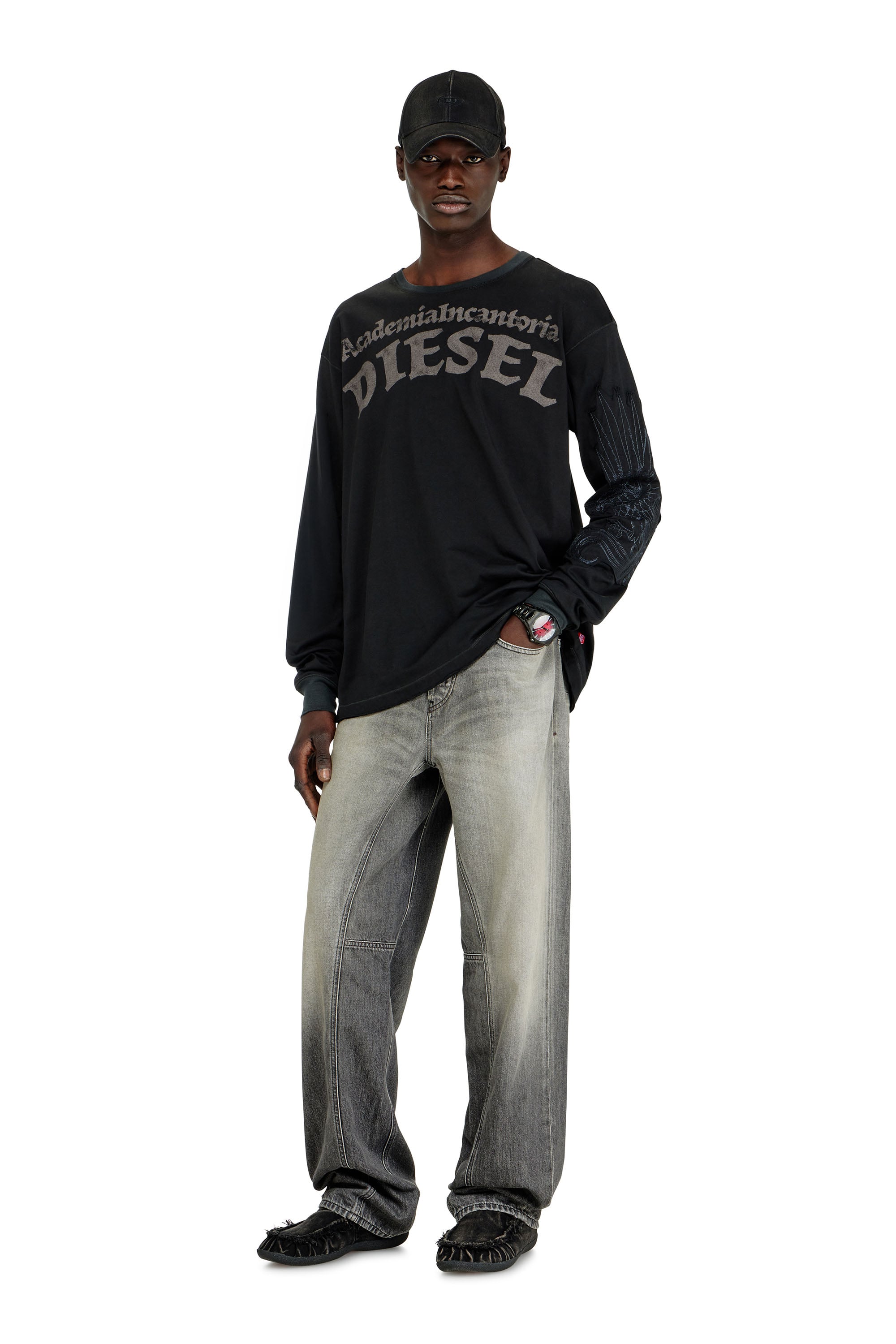 Diesel - T-NORM-LS-AA3, Man's Long-sleeve T-shirt with prints and patches in Black - 2