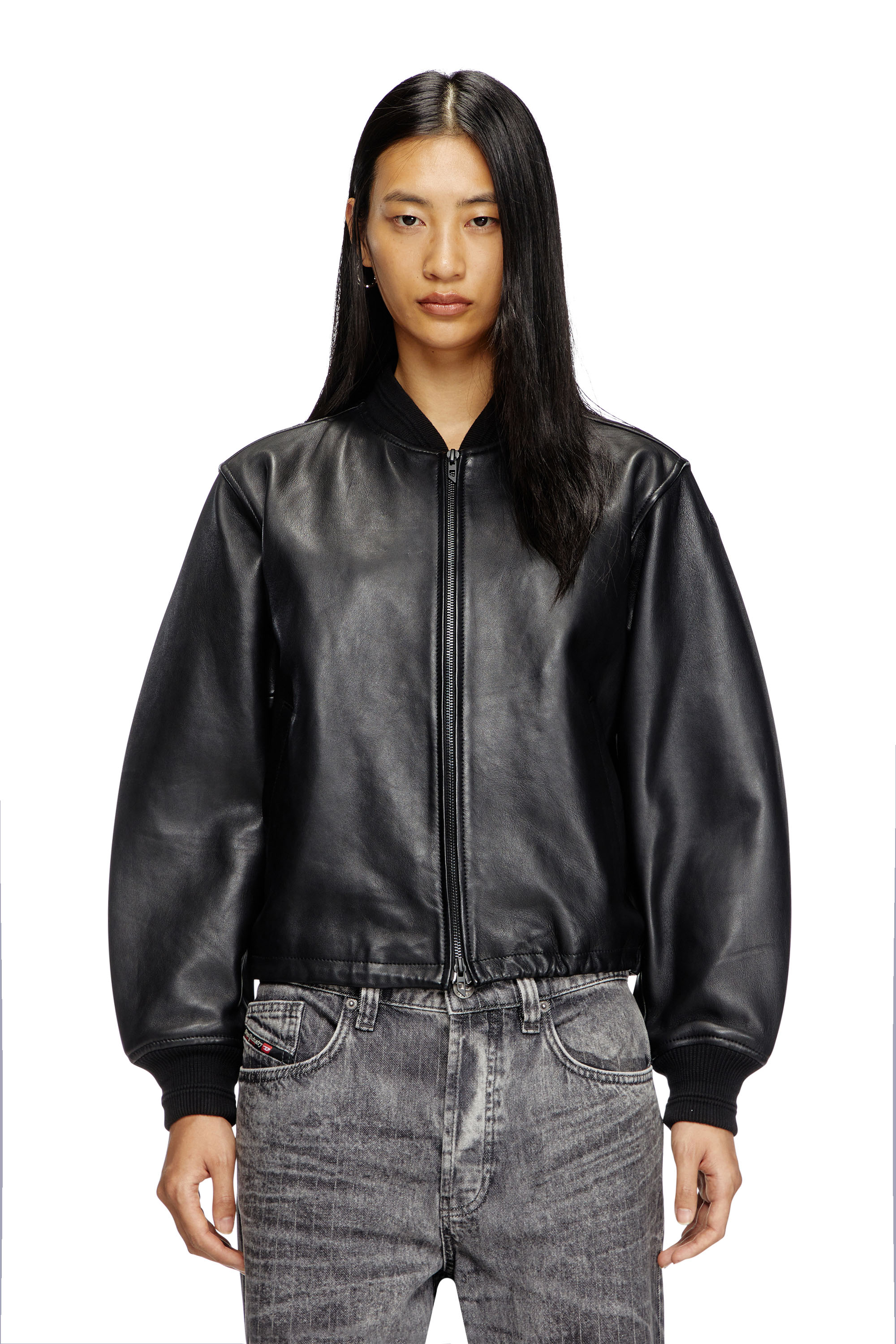 Diesel - L-ILYAN, Woman's Leather bomber jacket in Black - 3