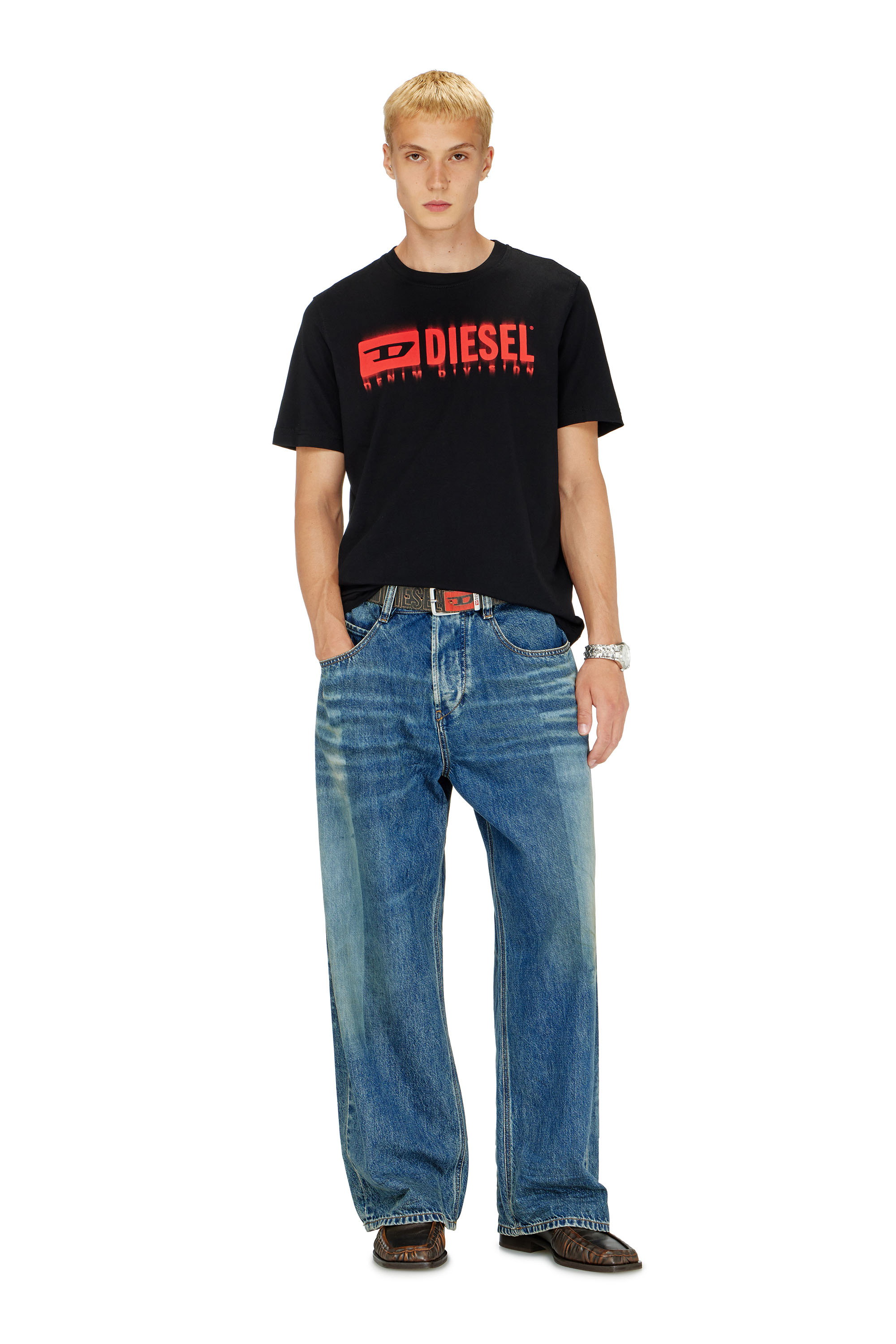 Diesel - T-ADJUST-Q7, Man's T-shirt with blurry Diesel logo in Black - 2
