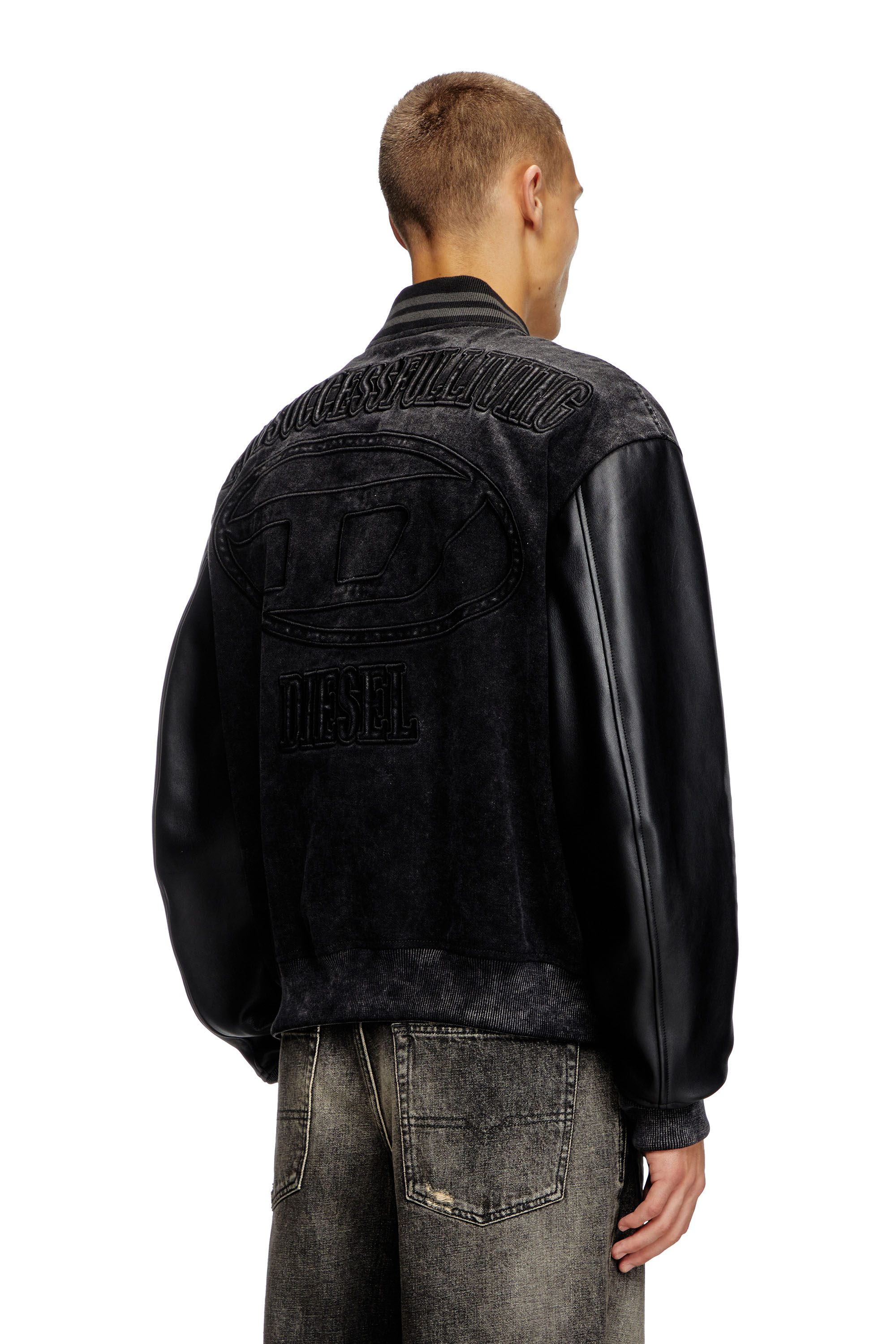 Diesel - L-NYN, Man's Denim and leather bomber jacket in Black - 1