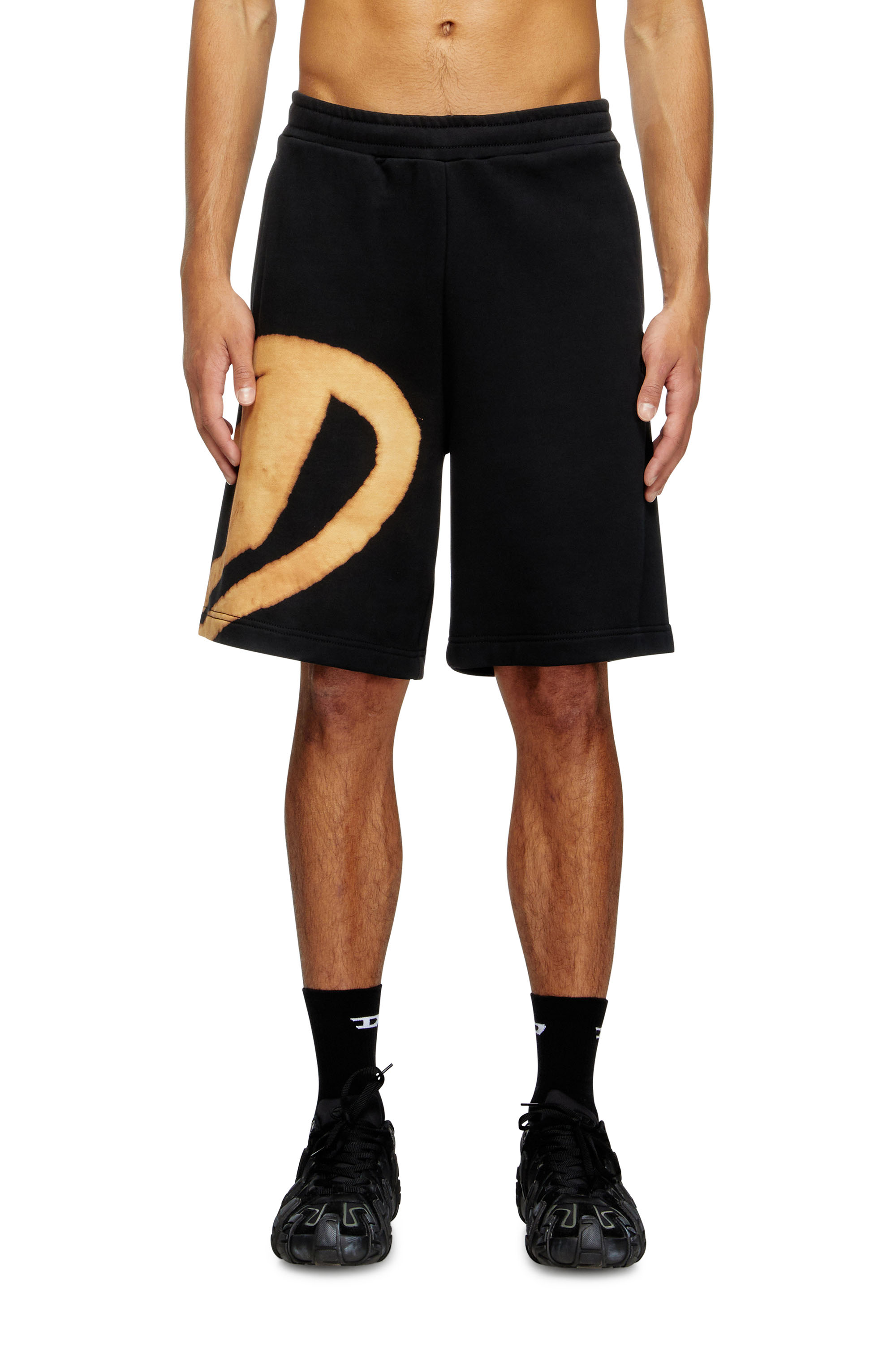 Diesel - P-CROW-BLEACH, Man's Sweat shorts with bleached logo in Black/Orange - 1