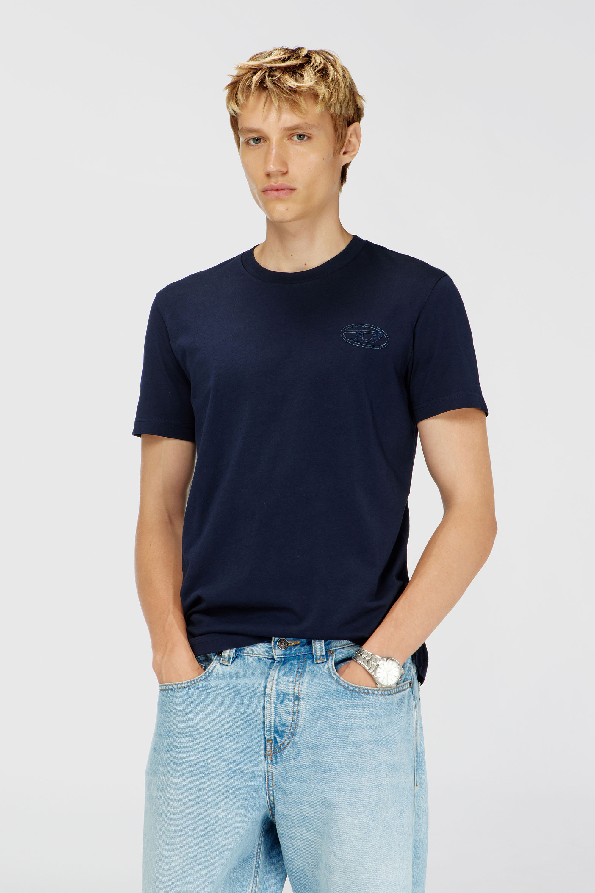 Diesel - T-DIEGO-T92, Man's Cotton T-shirt with Oval D logo in Navy Blue - 1