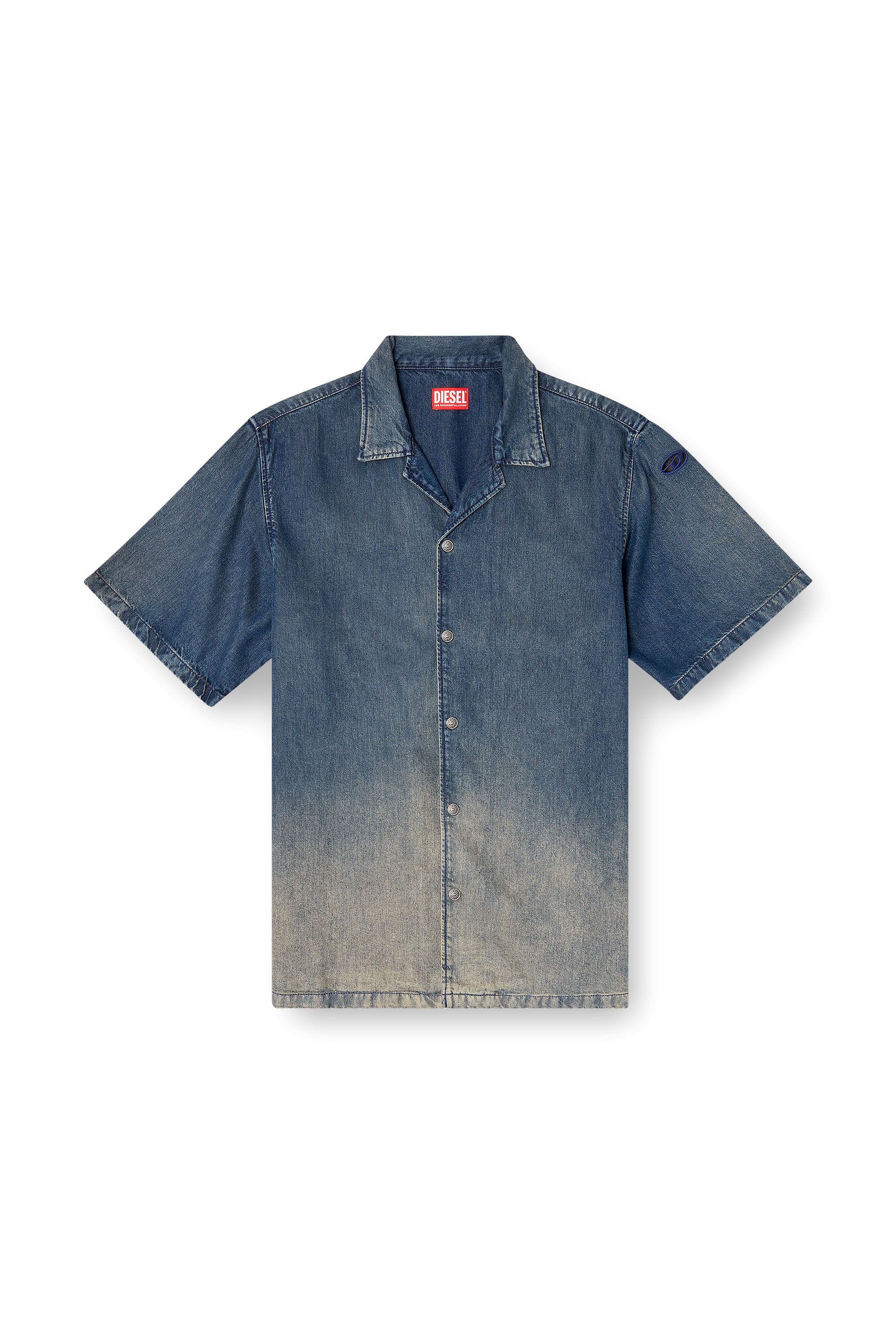 Diesel - D-NABIL-S3, Man's Bowling shirt in gradient fluid denim in Dark Blue - 2