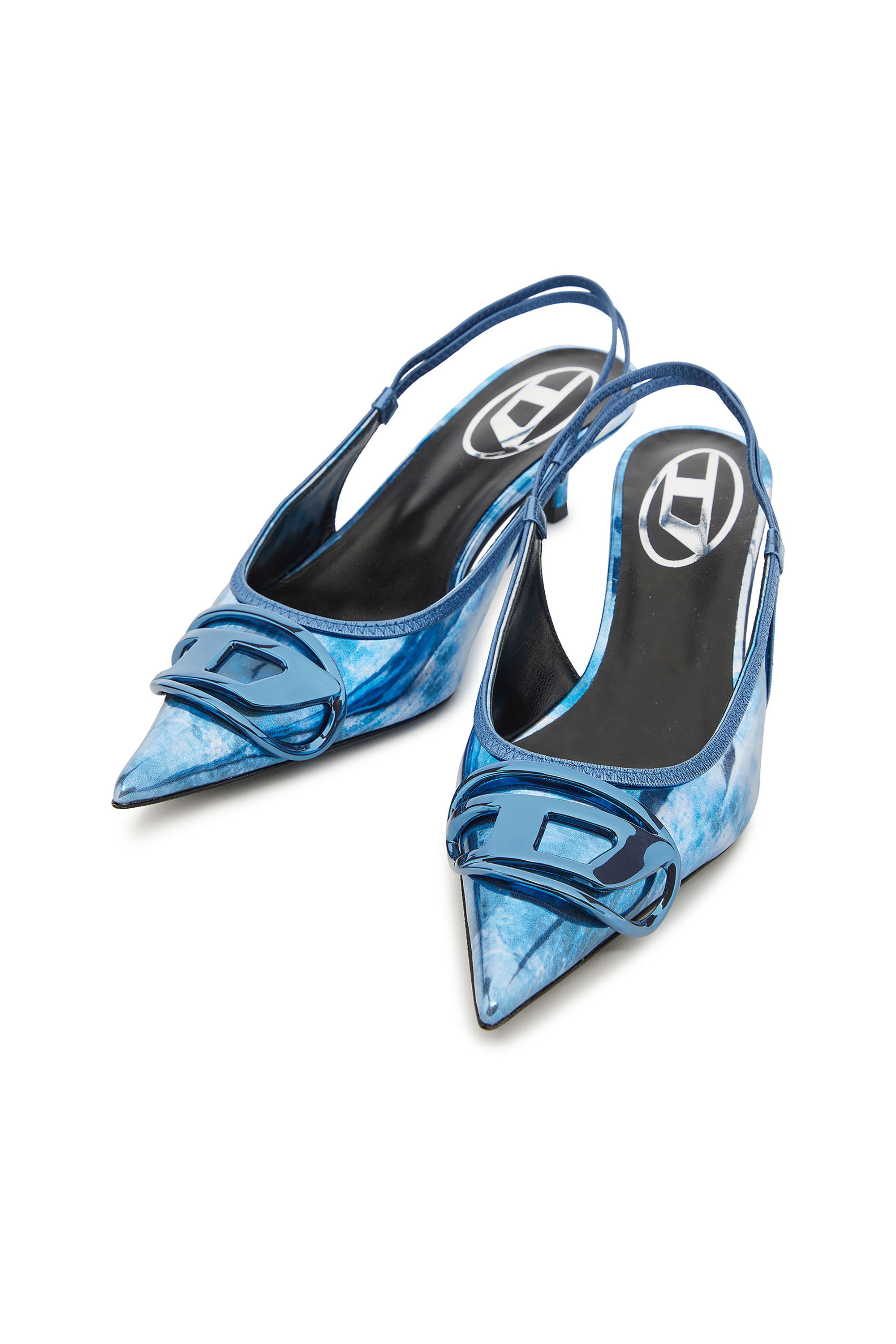 Diesel - D-VENUS SB 40, Woman's D-Venus-Two-tone metallic slingback pumps in Blue - 4