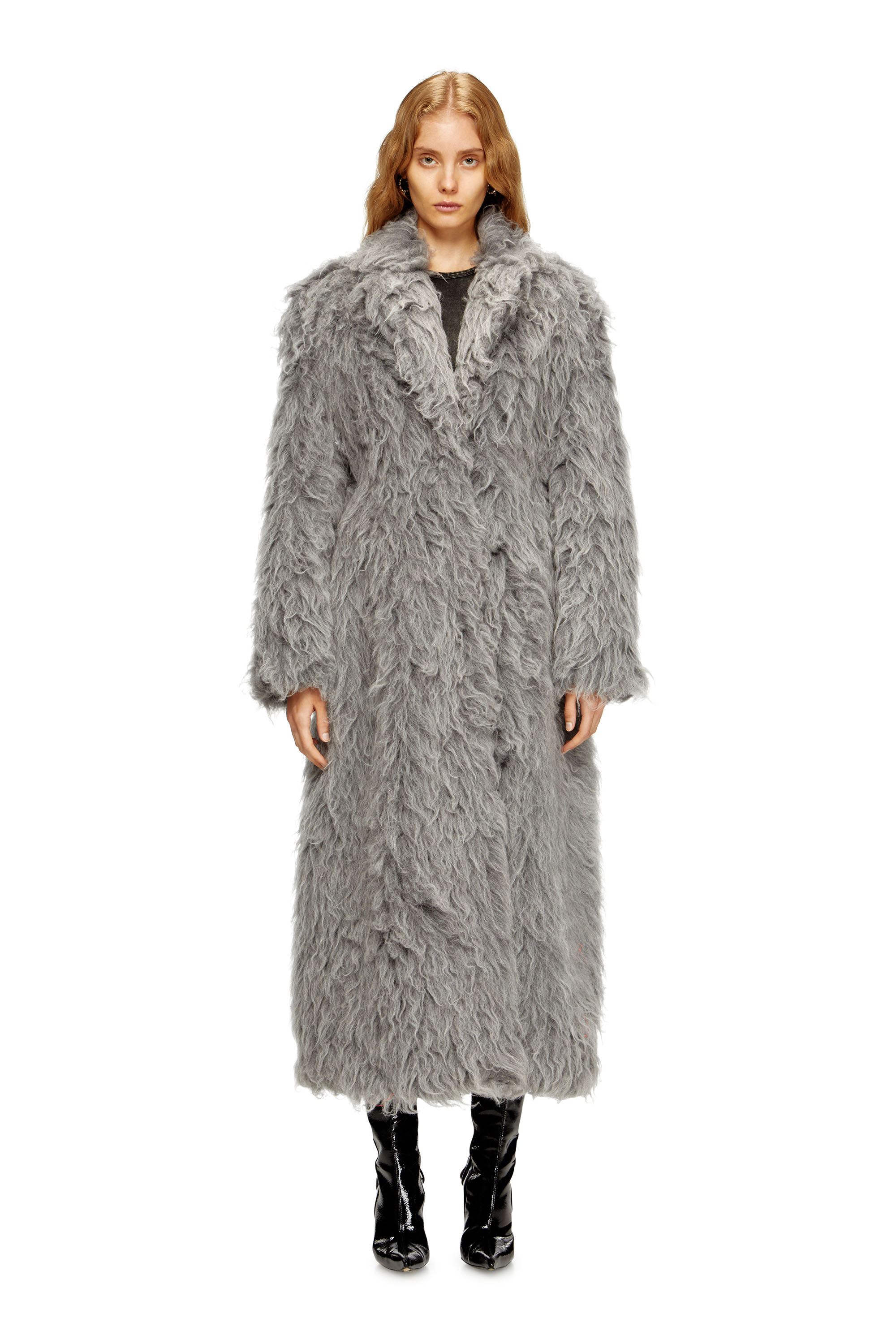 Diesel - W-GLAMO-R1, Woman's Shaggy coat in Grey - 1