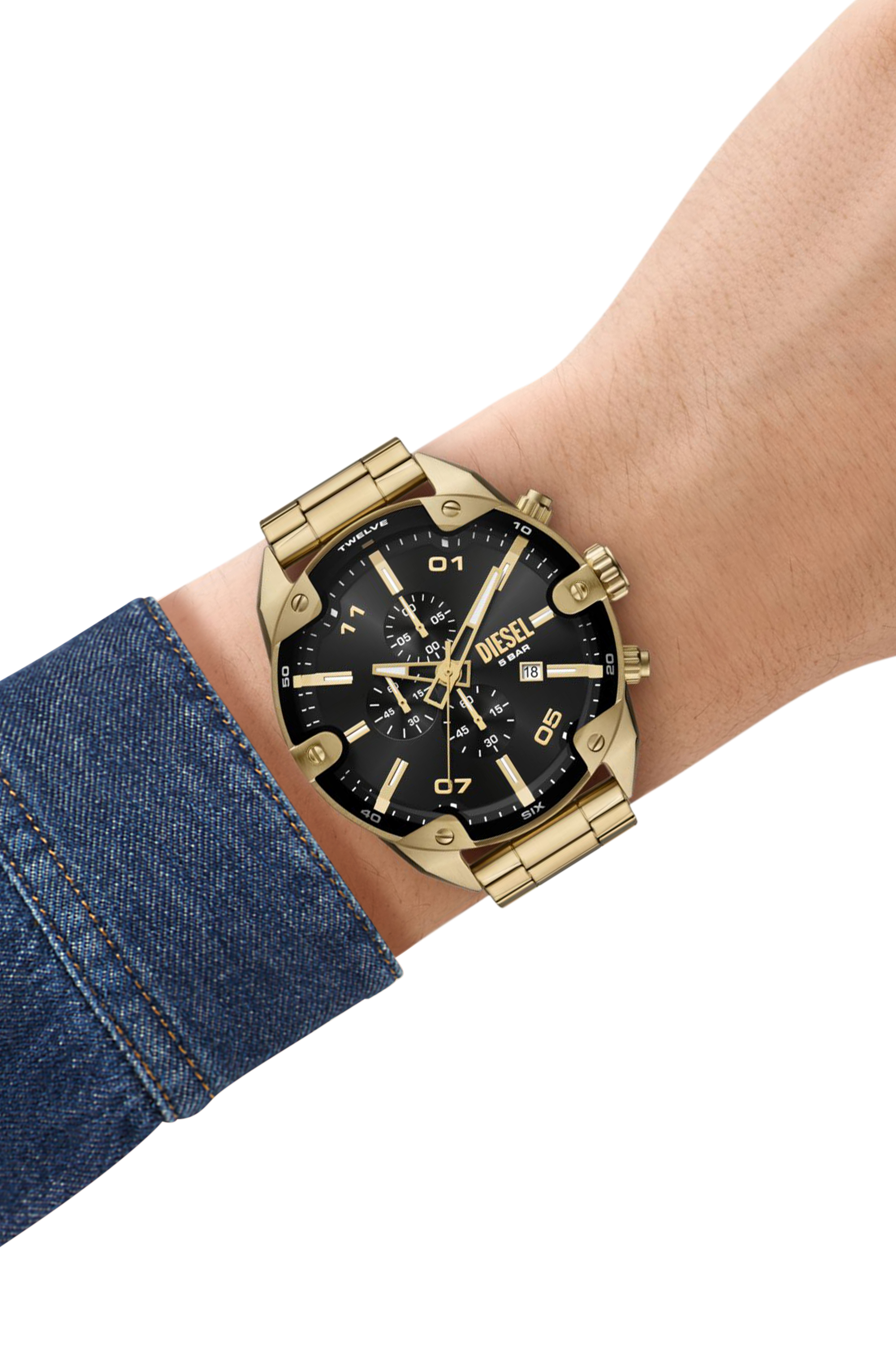 Diesel - DZ4678, Man's Diesel Spiked Chronograph Gold-Tone Stainless Steel Watch in Gold - 4
