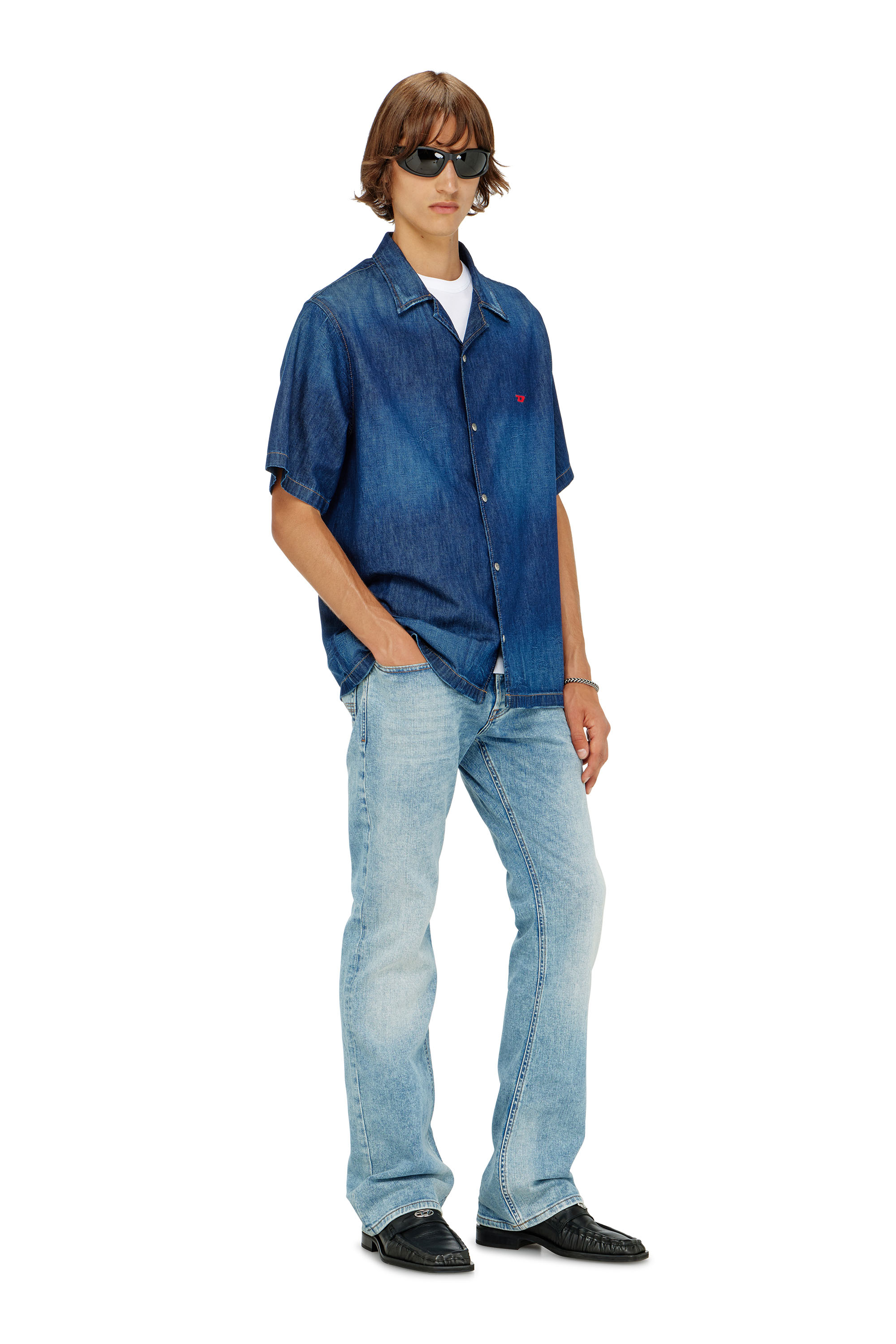 Diesel - D-NABIL-D, Man's Denim short-sleeve shirt in Medium blue - 2