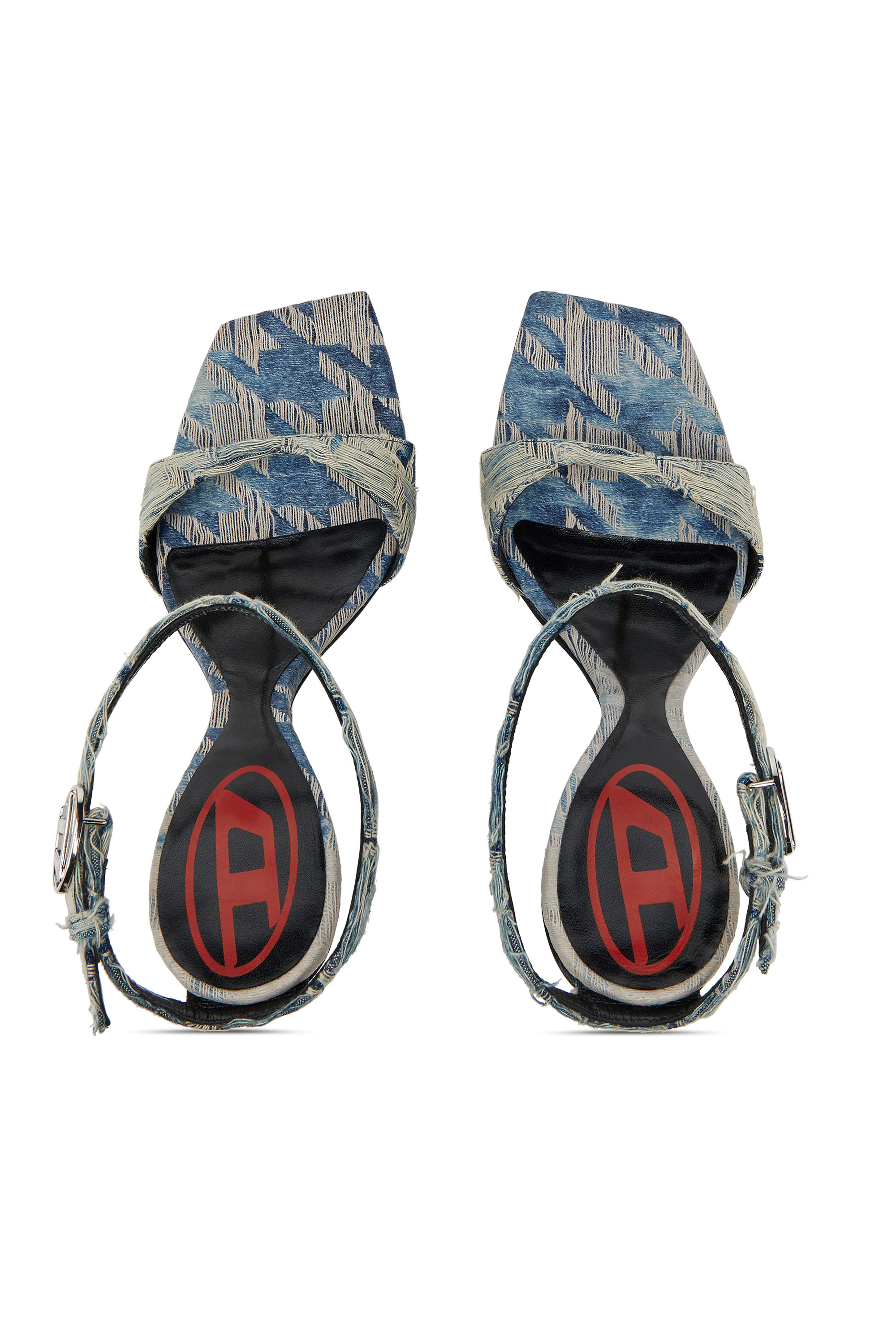 Diesel - D-AMBER SANDAL WEDGE, Woman's D-Amber-Wedge sandals in jacquard denim in Light Blue - 5