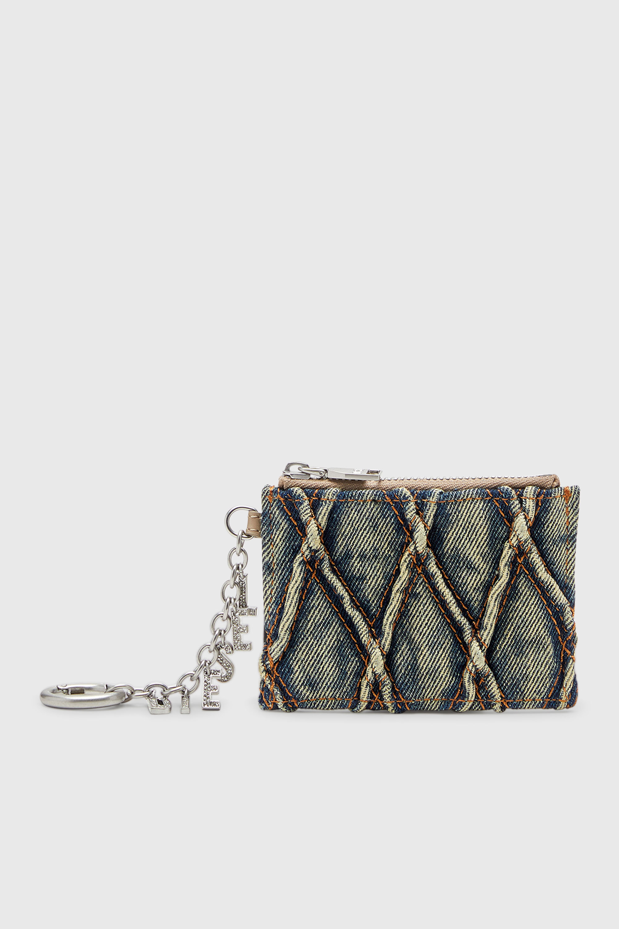 Card holder in argyle quilted denim