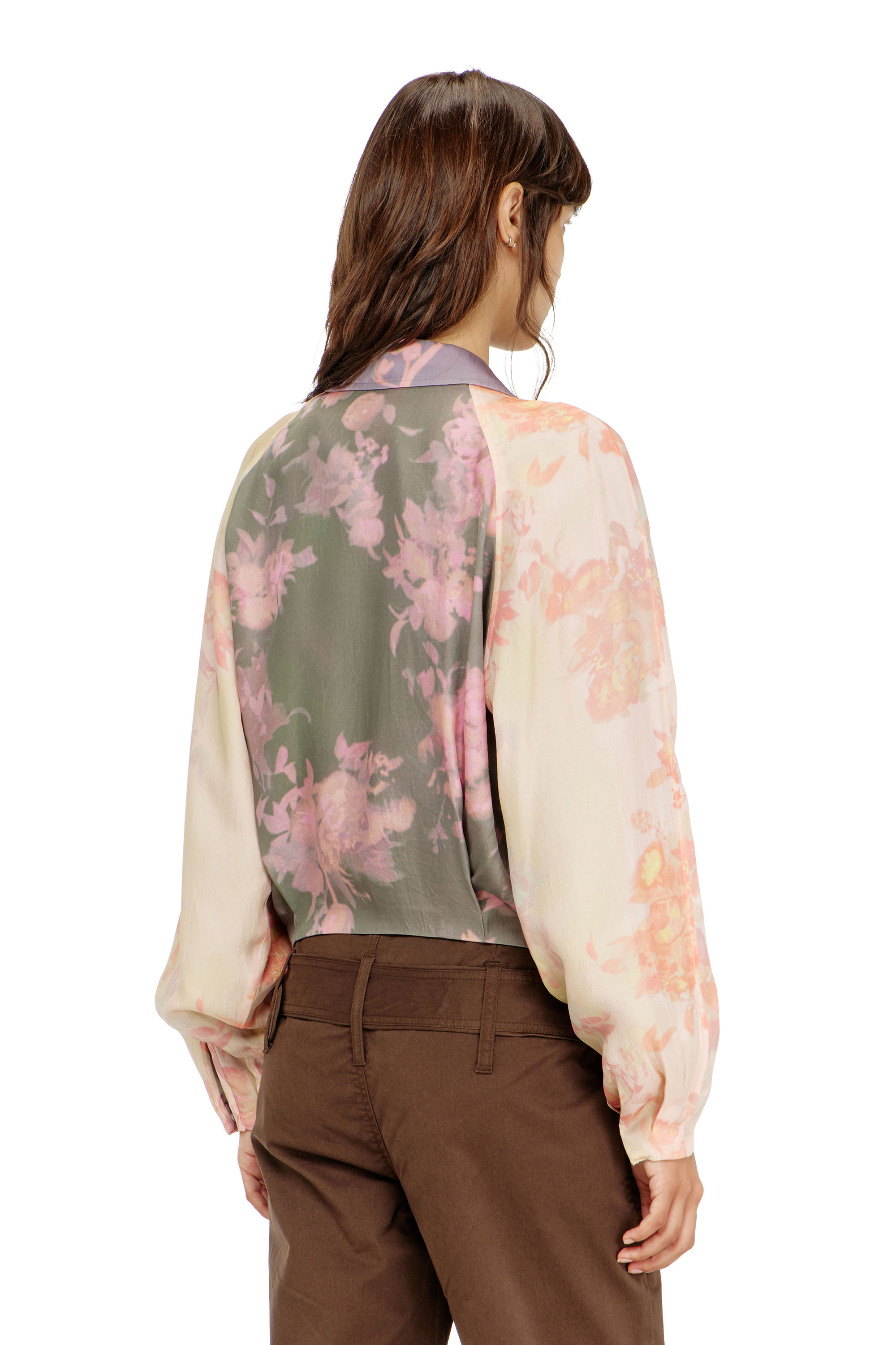 Diesel - G-ALENA, Woman's Floral bomber jacket in crinkled acetate in Green/Pink - 4