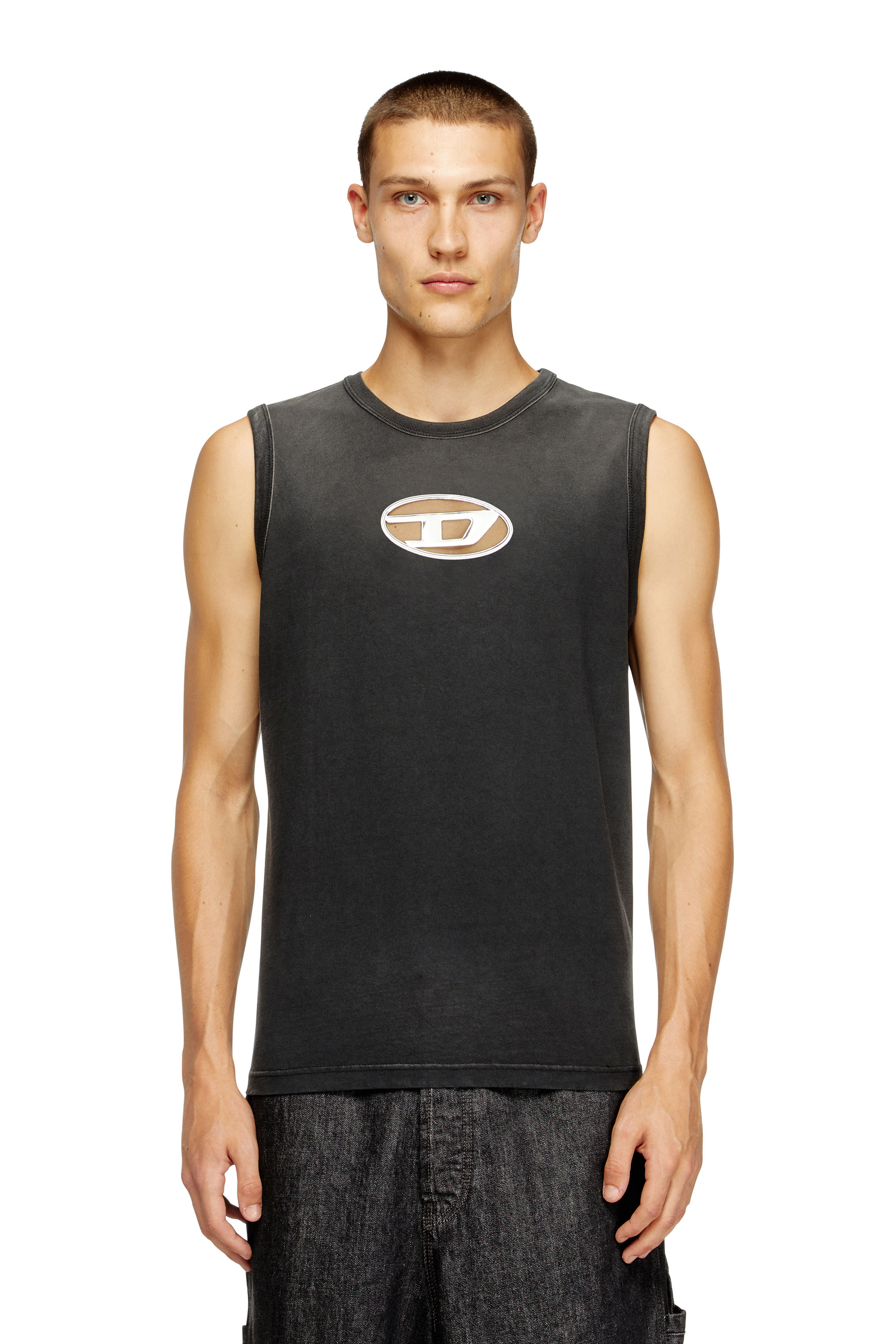 Diesel - T-BRICO, Man's Faded tank top with puffy Oval D in Black - 3