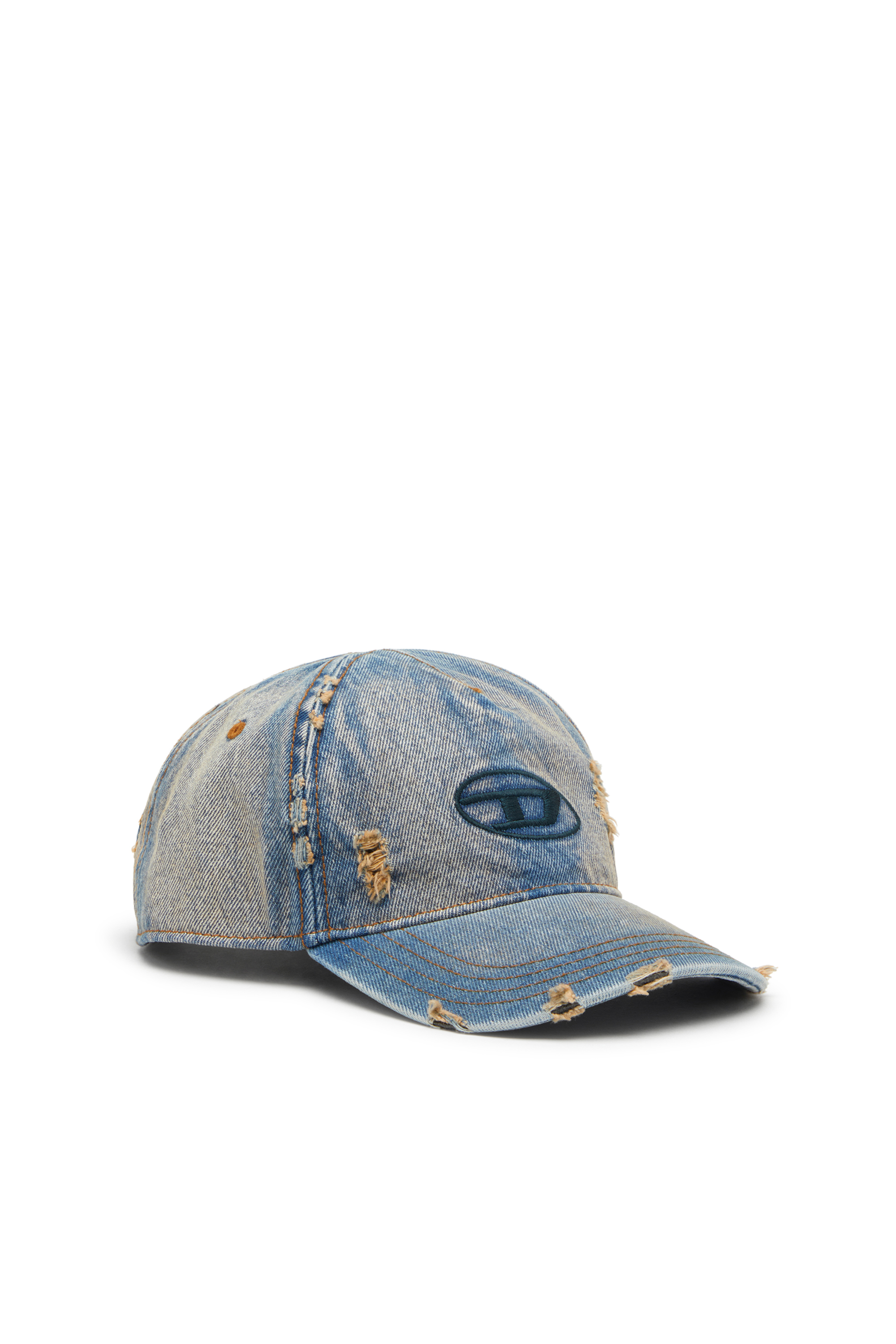 Diesel - C-ENIC, Man's Denim cap with frayed details and embroidered logo in Blue Jeans - 1