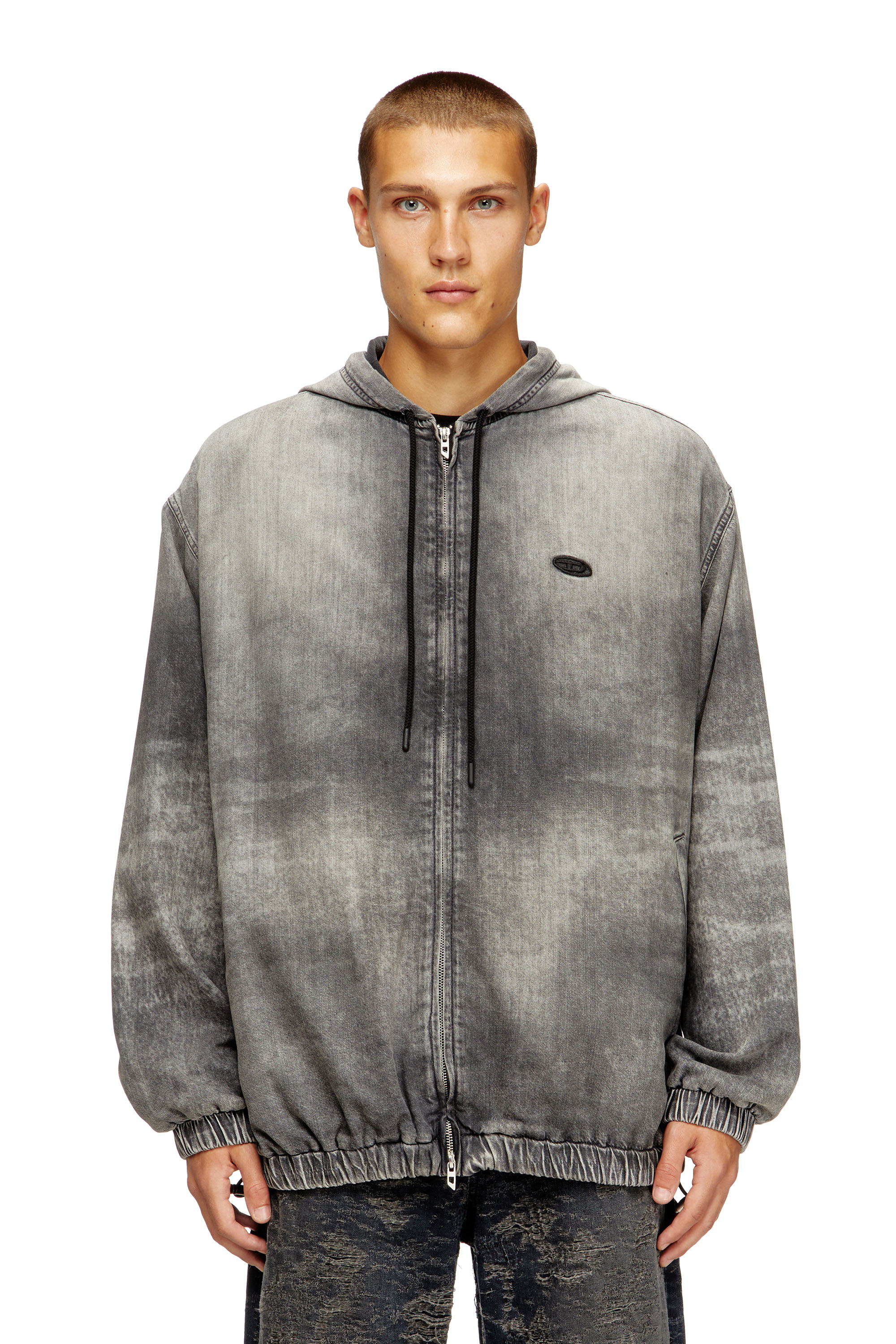 Diesel - D-OFFY-S, Unisex's Hooded jacket in marbled coated denim in Black/Dark grey - 2