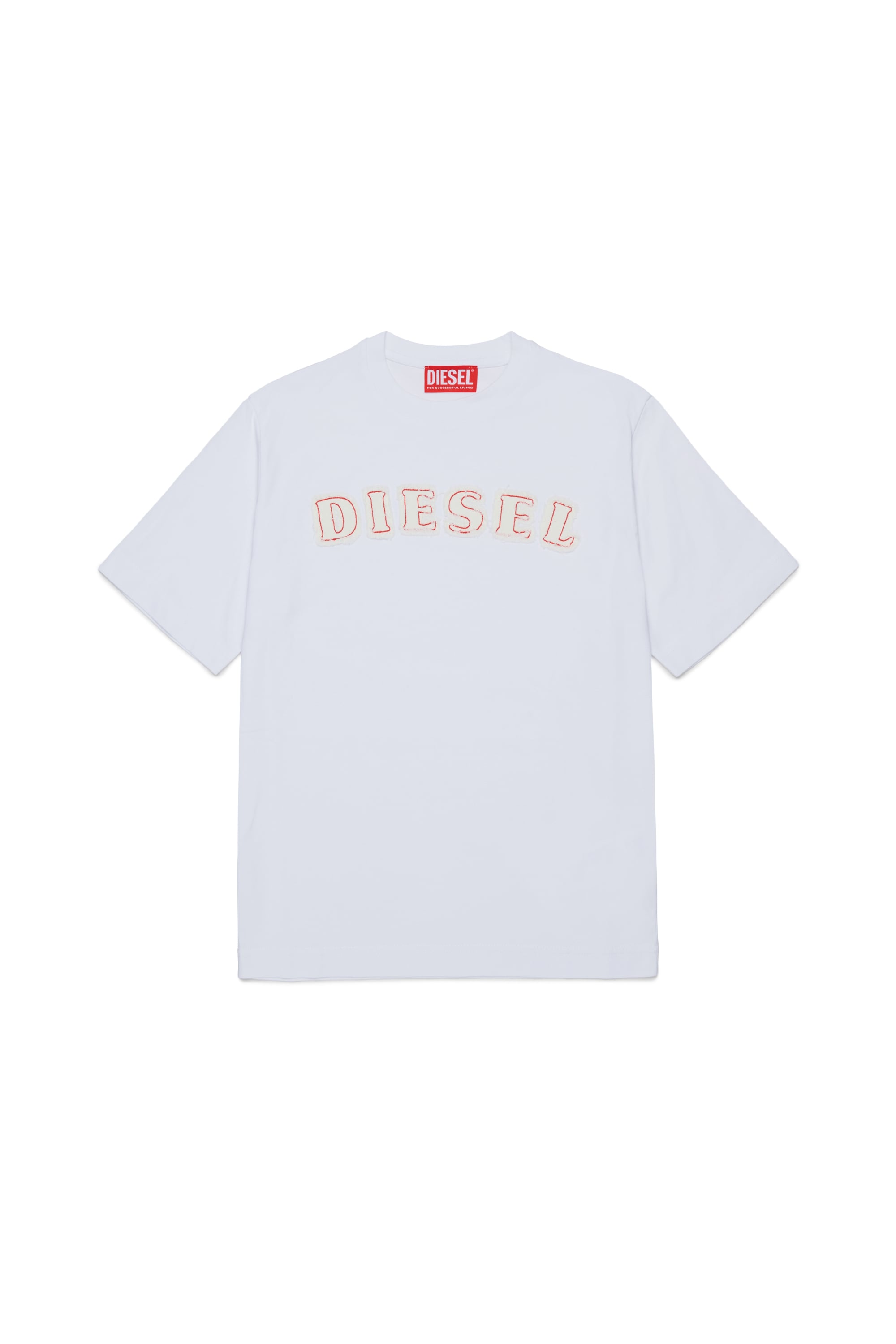Diesel - TJEANS OVER, Man's Cotton T-shirt with frayed-effect logo in White - 1