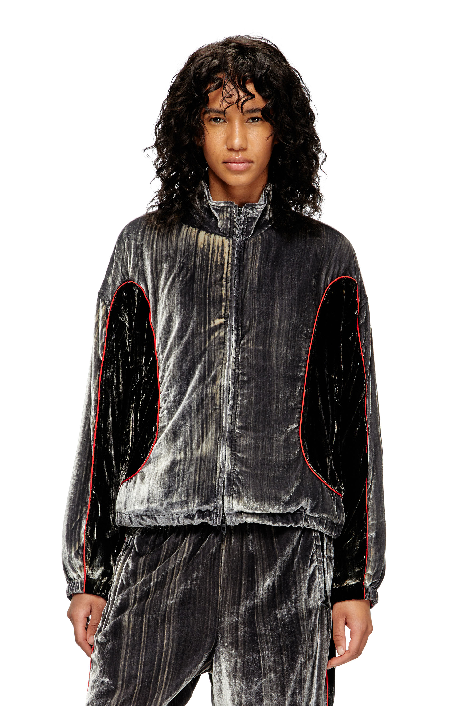 G-RIFFIN, Dark grey Diesel - G-RIFFIN, Woman's Track jacket in treated velvet in Dark grey - 3