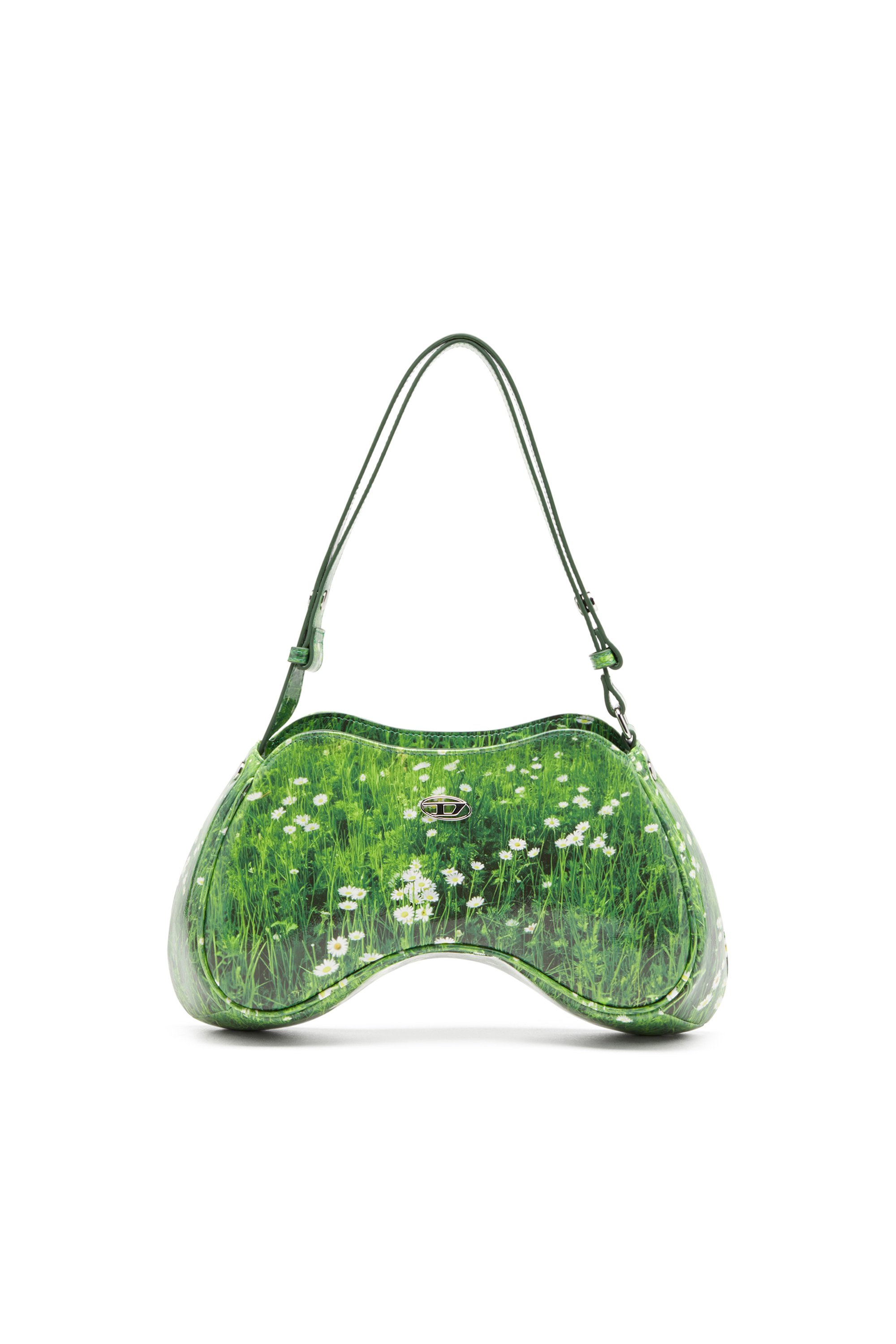 Diesel - PLAY SHOULDER, Woman's Play-Glossy shoulder bag with cat print in Green - 1