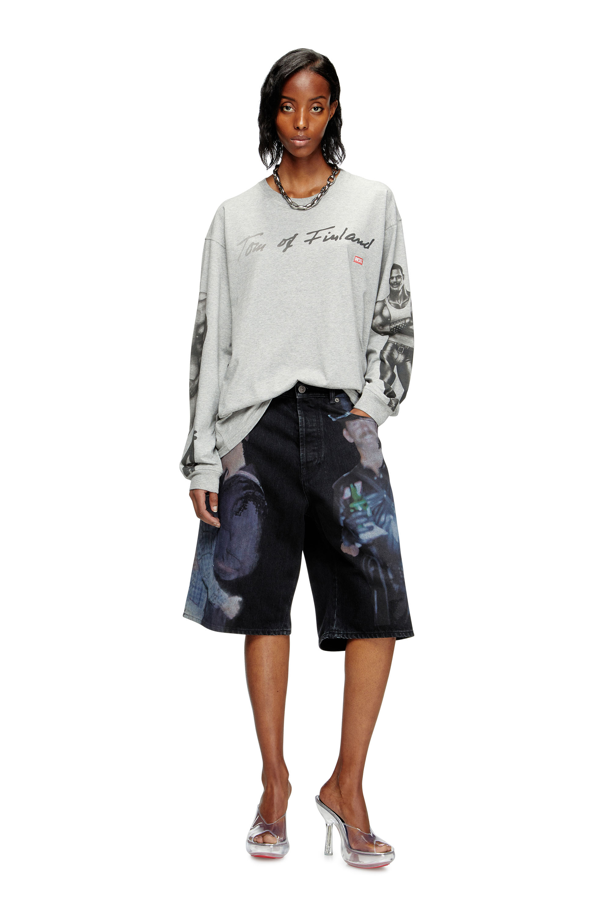 Women's Long-sleeve T-shirt with graphic print | Grey | Diesel