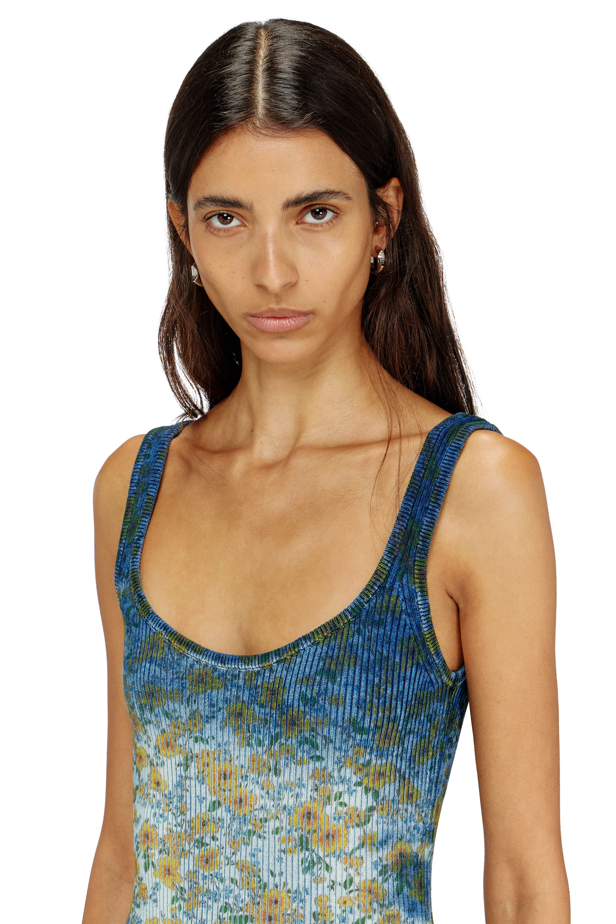 Diesel - M-EGITA, Woman's Rib-knit top with floral X-ray effect in Blue - 5