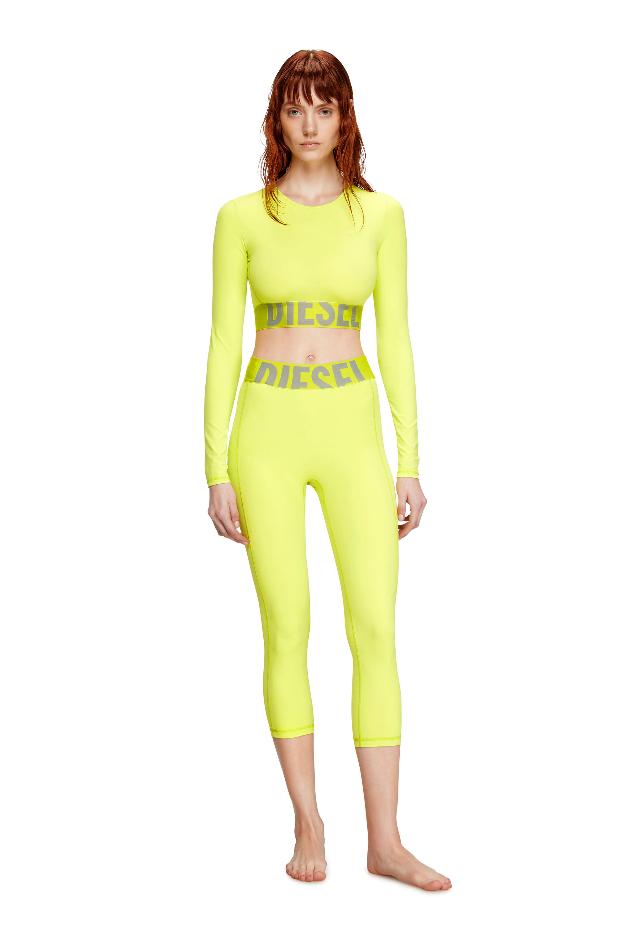 Diesel - MELISSA-D-POP, Woman's Microfibre crop top with cut-off logo in Green Fluo - 1