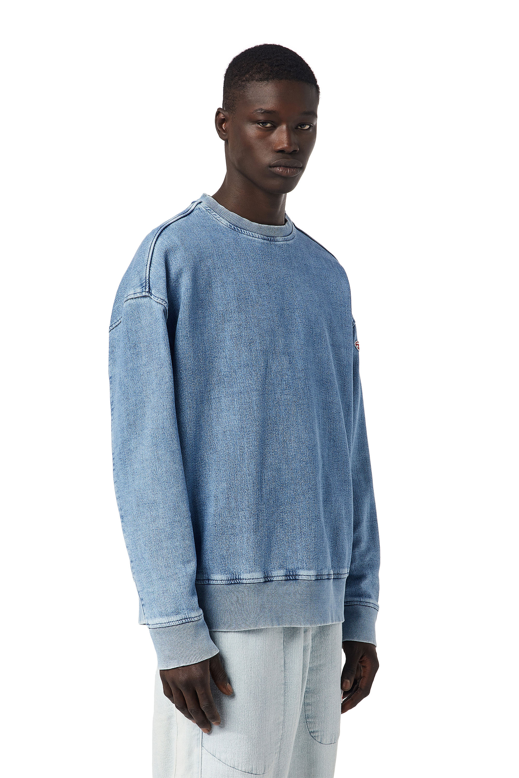 Diesel - D-KRIB TRACK DENIM SWEATSHIRT, Light Blue - Image 6